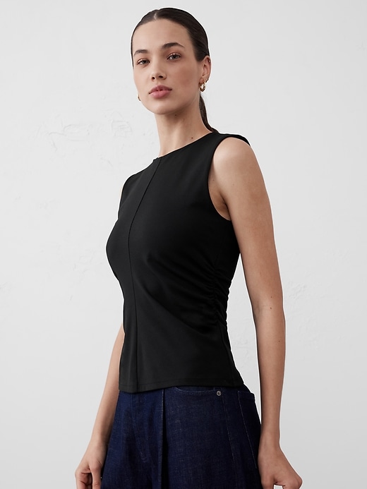Shirred-Waist Ponte Top