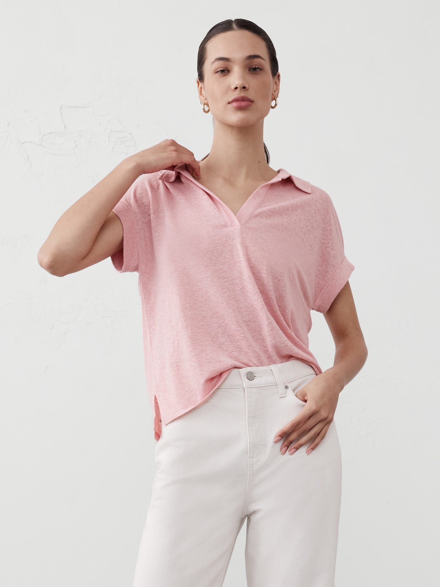 Linen-Blend Johnny Collar Shirt