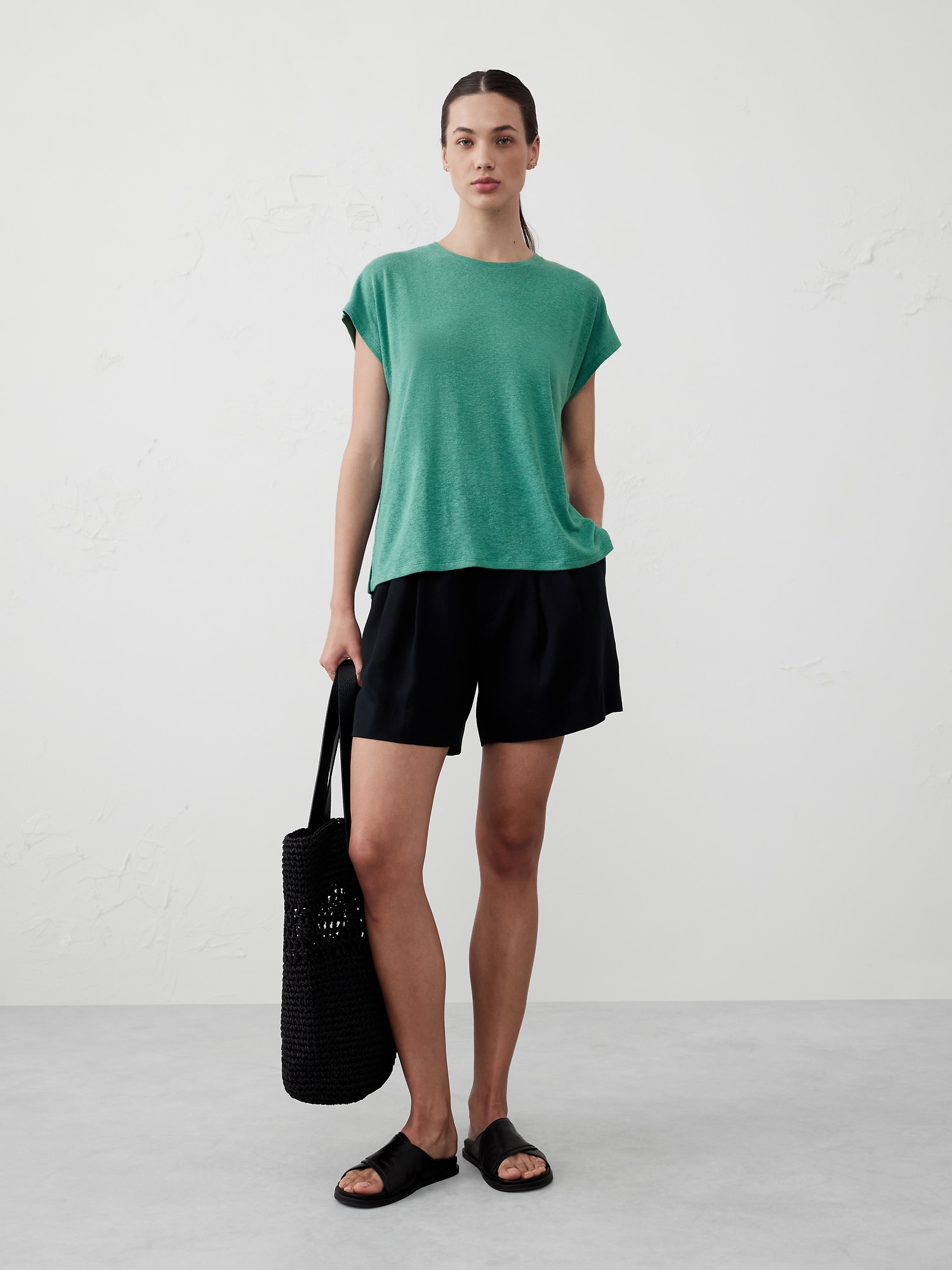 Linen-Blend Dolman T-Shirt