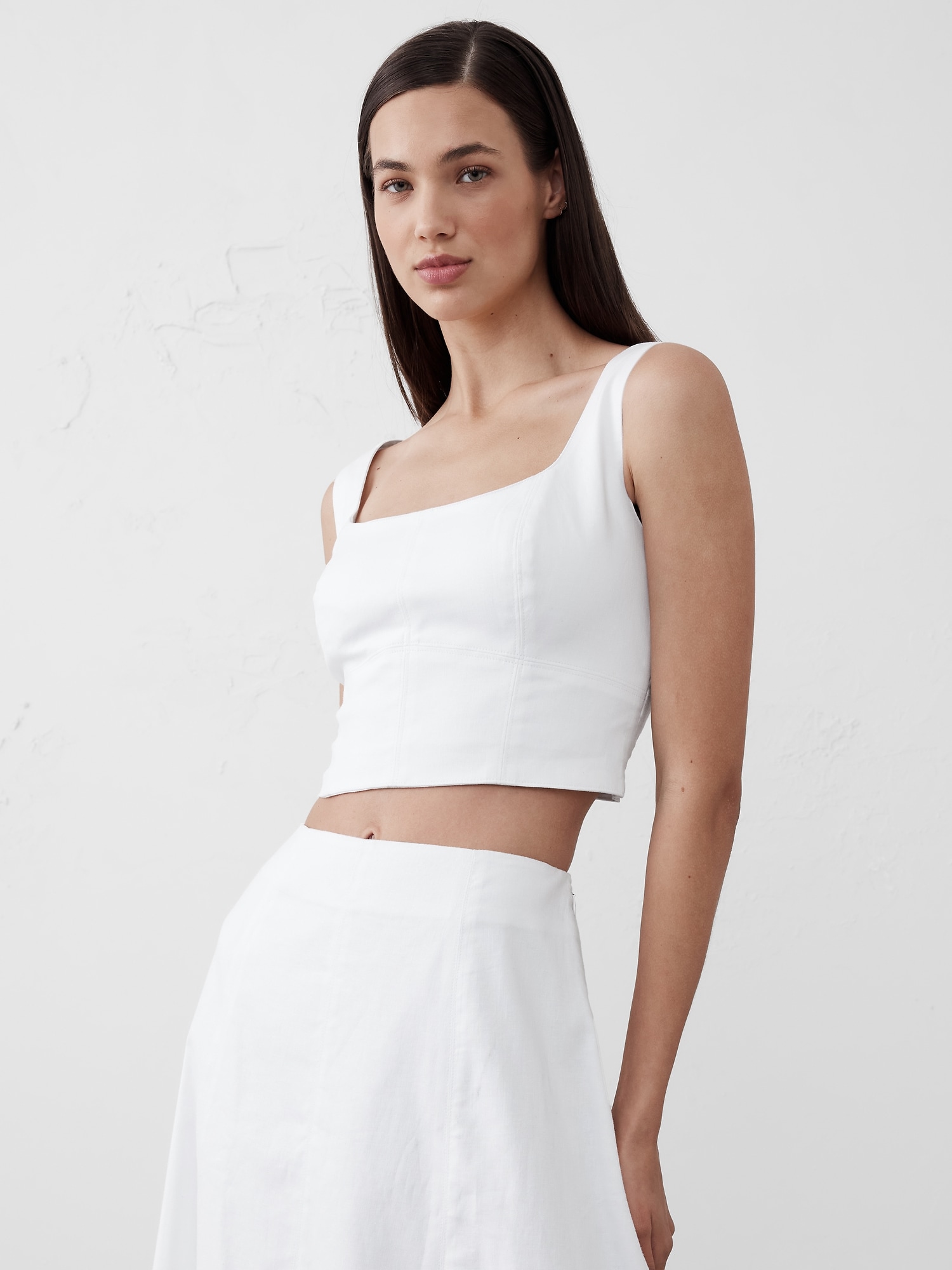 Linen-Blend Square-Neck Bustier