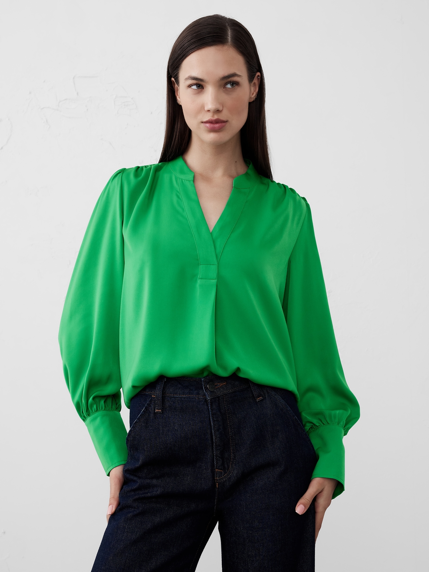 Crepe Volume-Sleeve Blouse