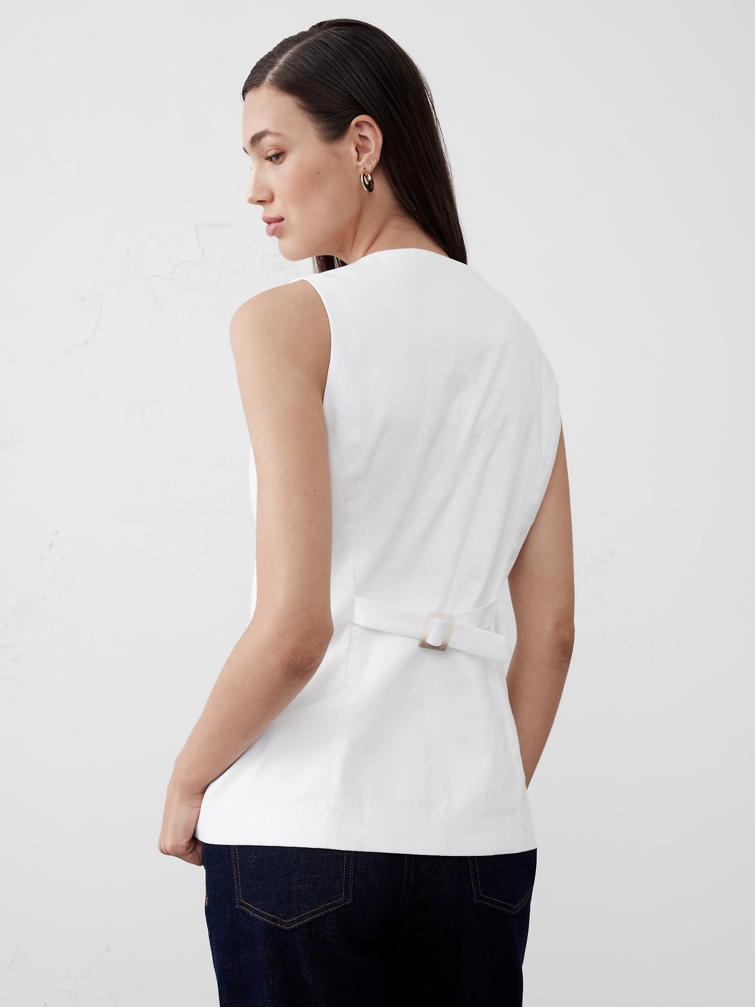 Linen-Blend Long Cutaway Vest