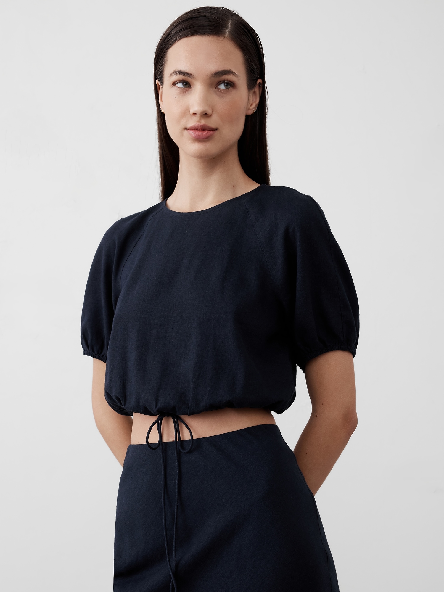 Linen-Blend Tie-Hem Top