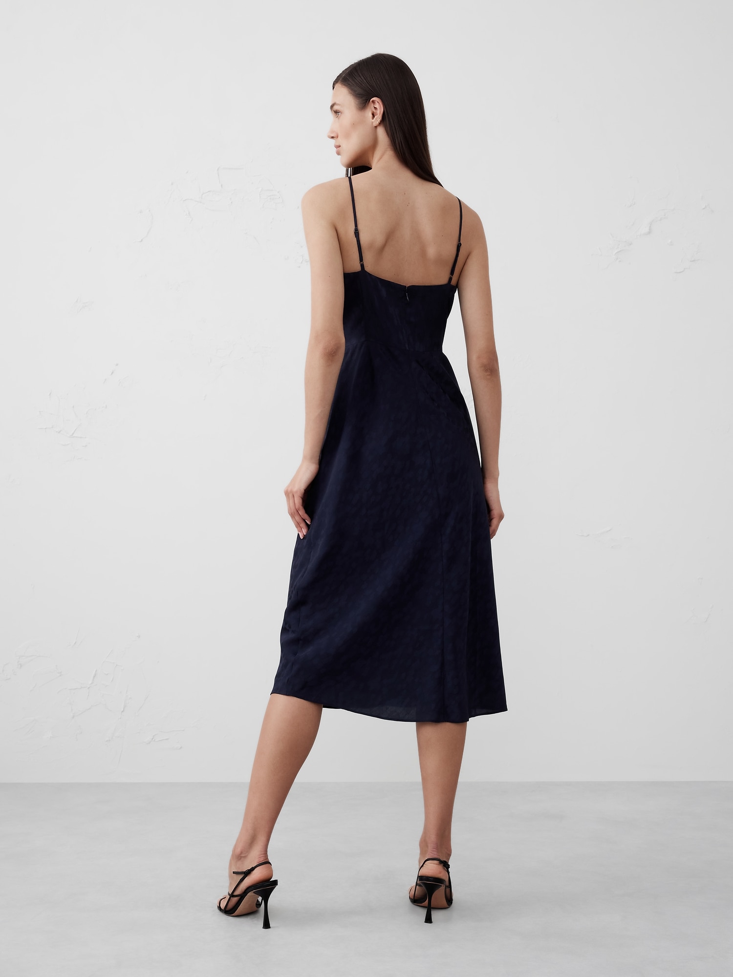 High-Neck Jacquard Midi Dress