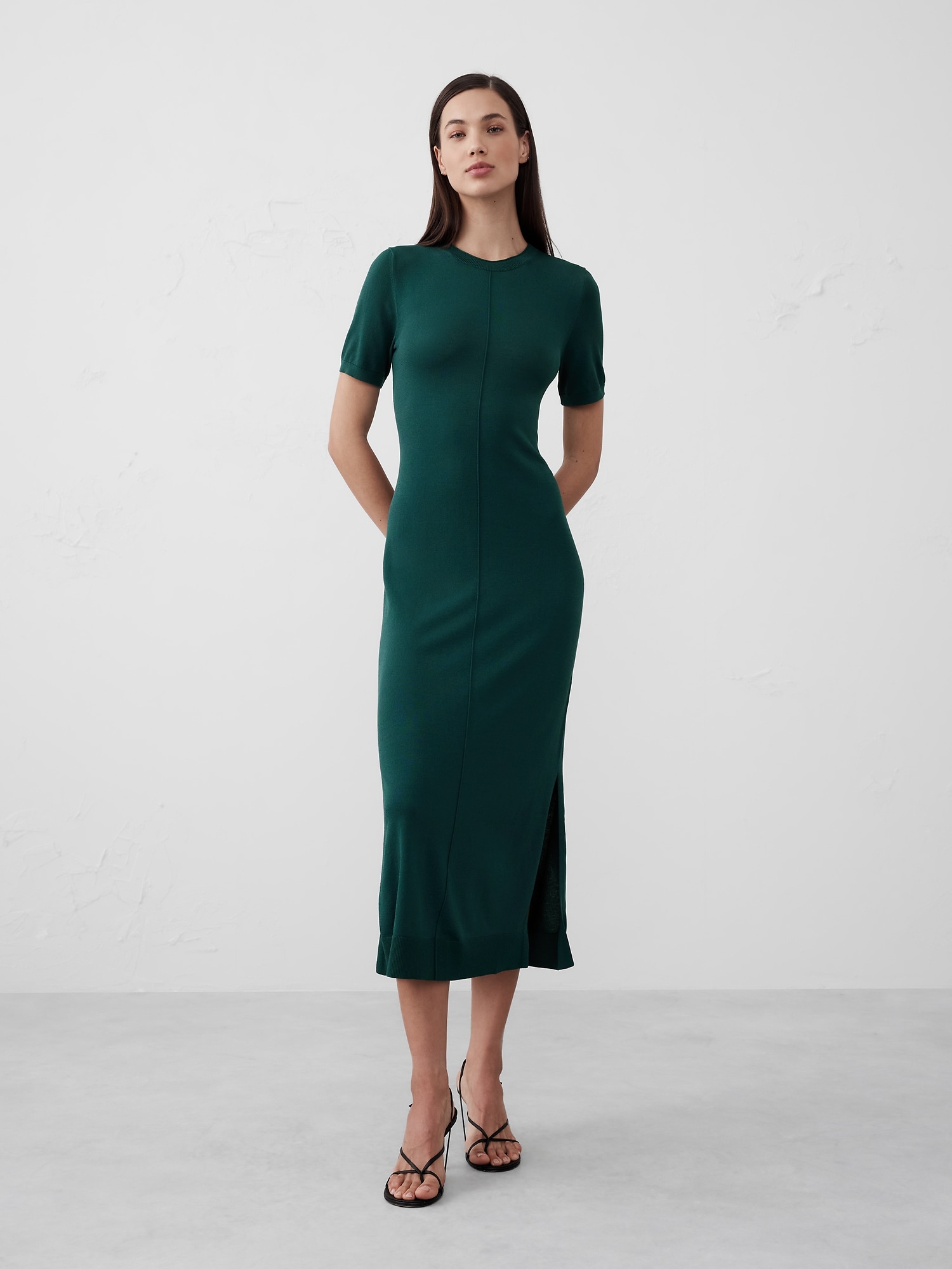 Seamed Midi Sweater Dress - Green