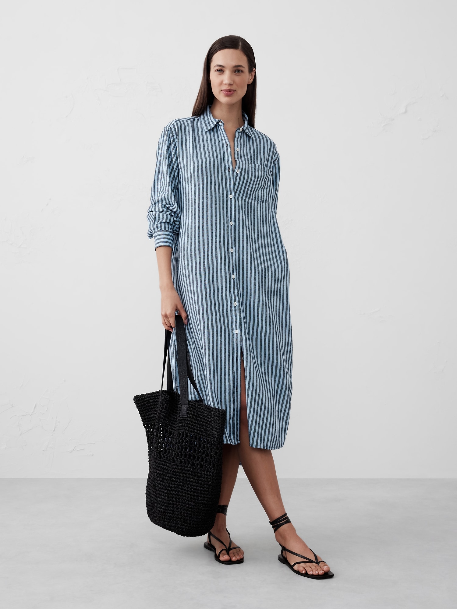 Linen-Blend Midi Shirtdress