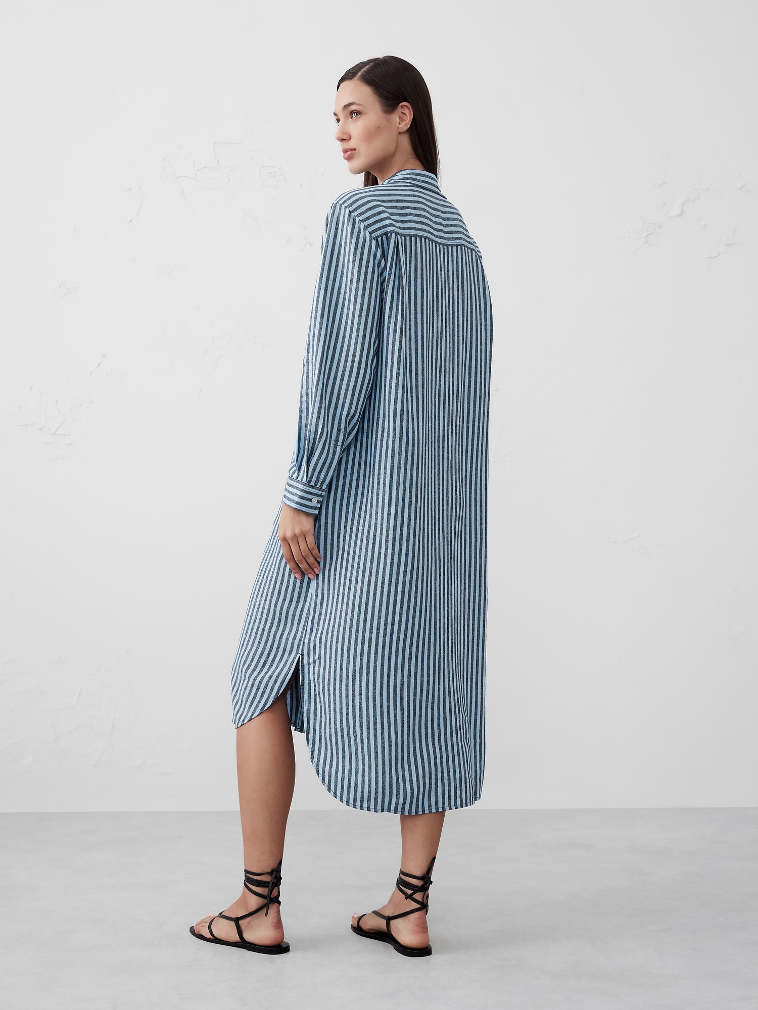 Linen-Blend Midi Shirtdress