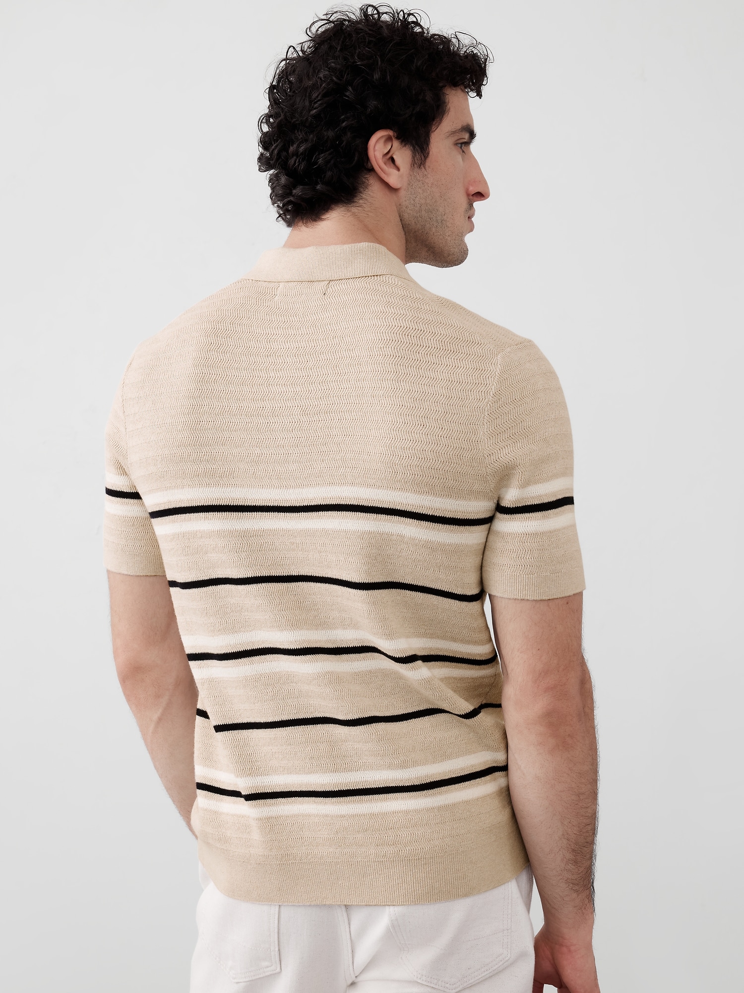 Textured Striped Sweater Polo