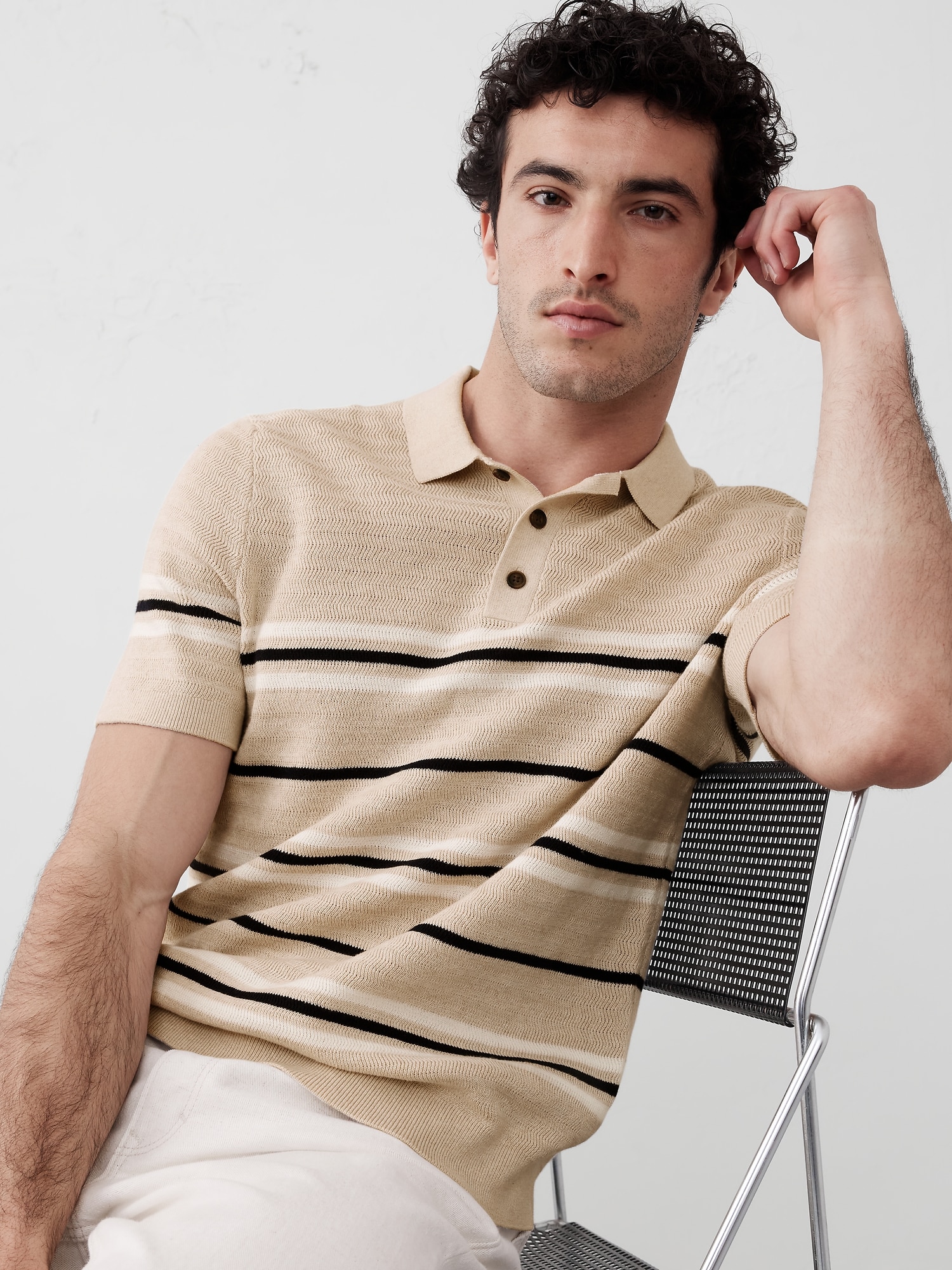 Textured Striped Sweater Polo