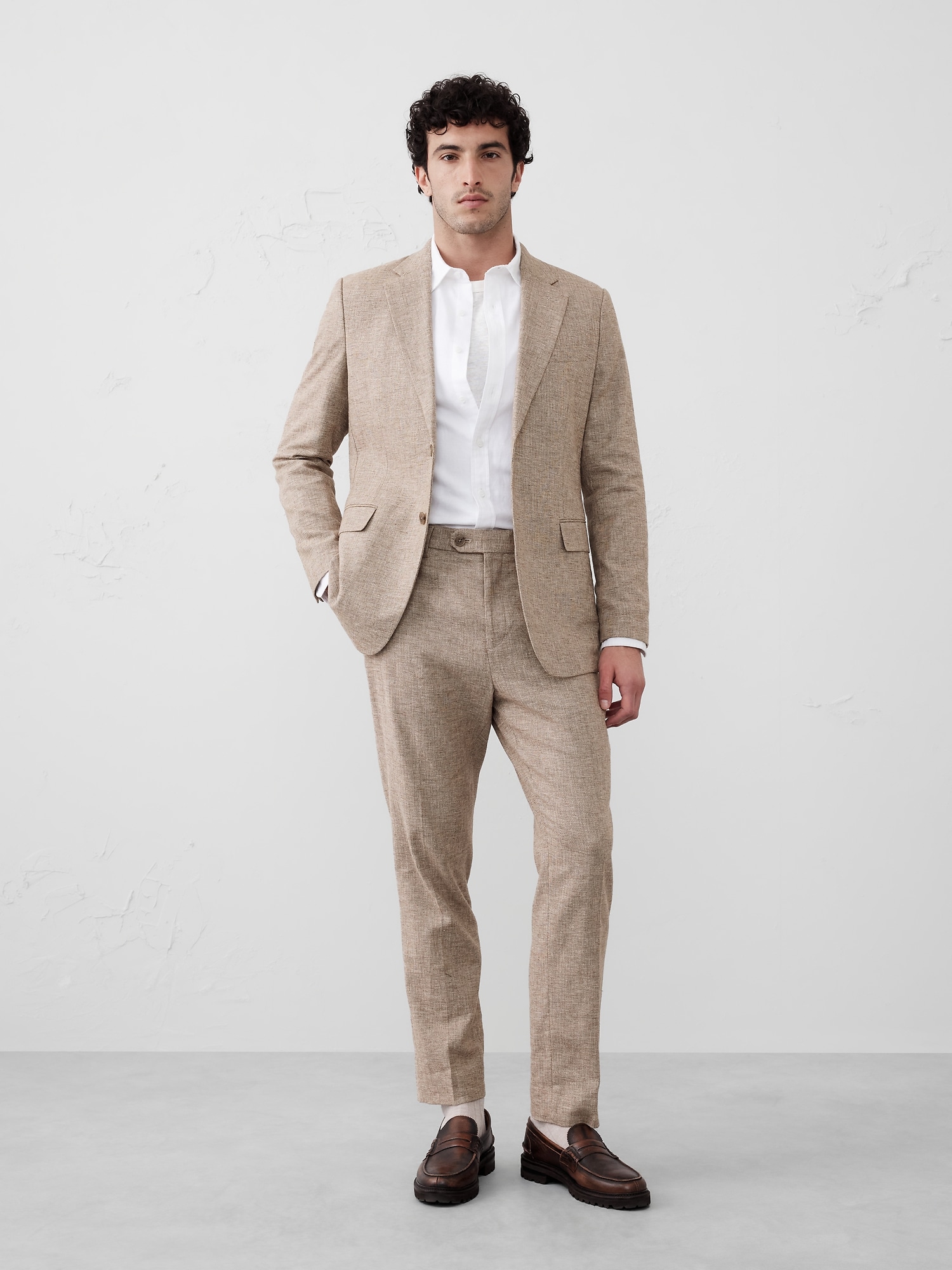 Tailored-Fit Linen-Blend Herringbone Suit Trouser