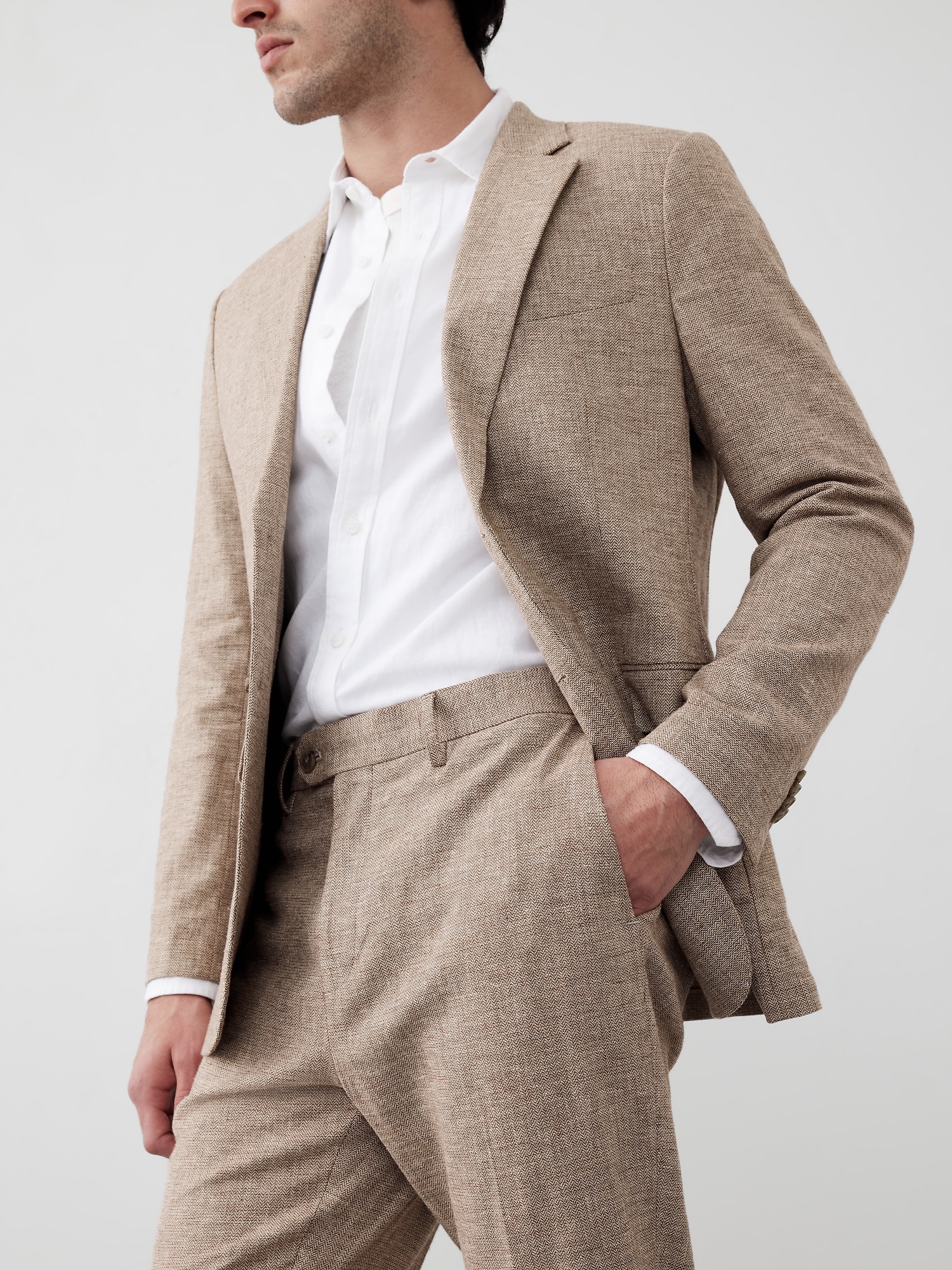 Tailored-Fit Linen-Blend Herringbone Suit Trouser