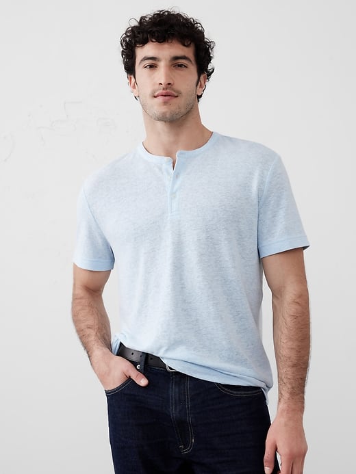 Linen-Blend Notch-Neck T-Shirt