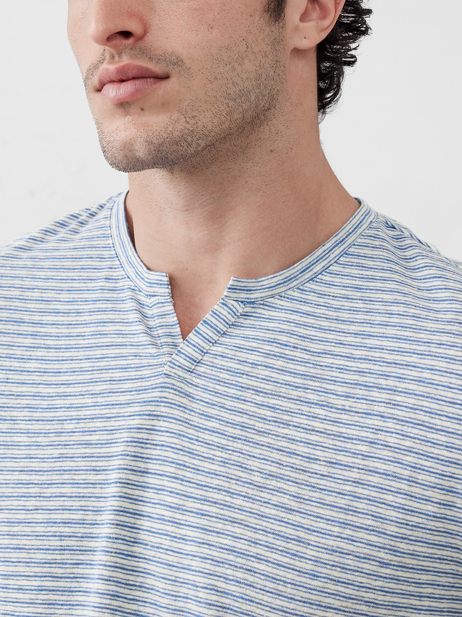 Linen-Blend Notch-Neck T-Shirt