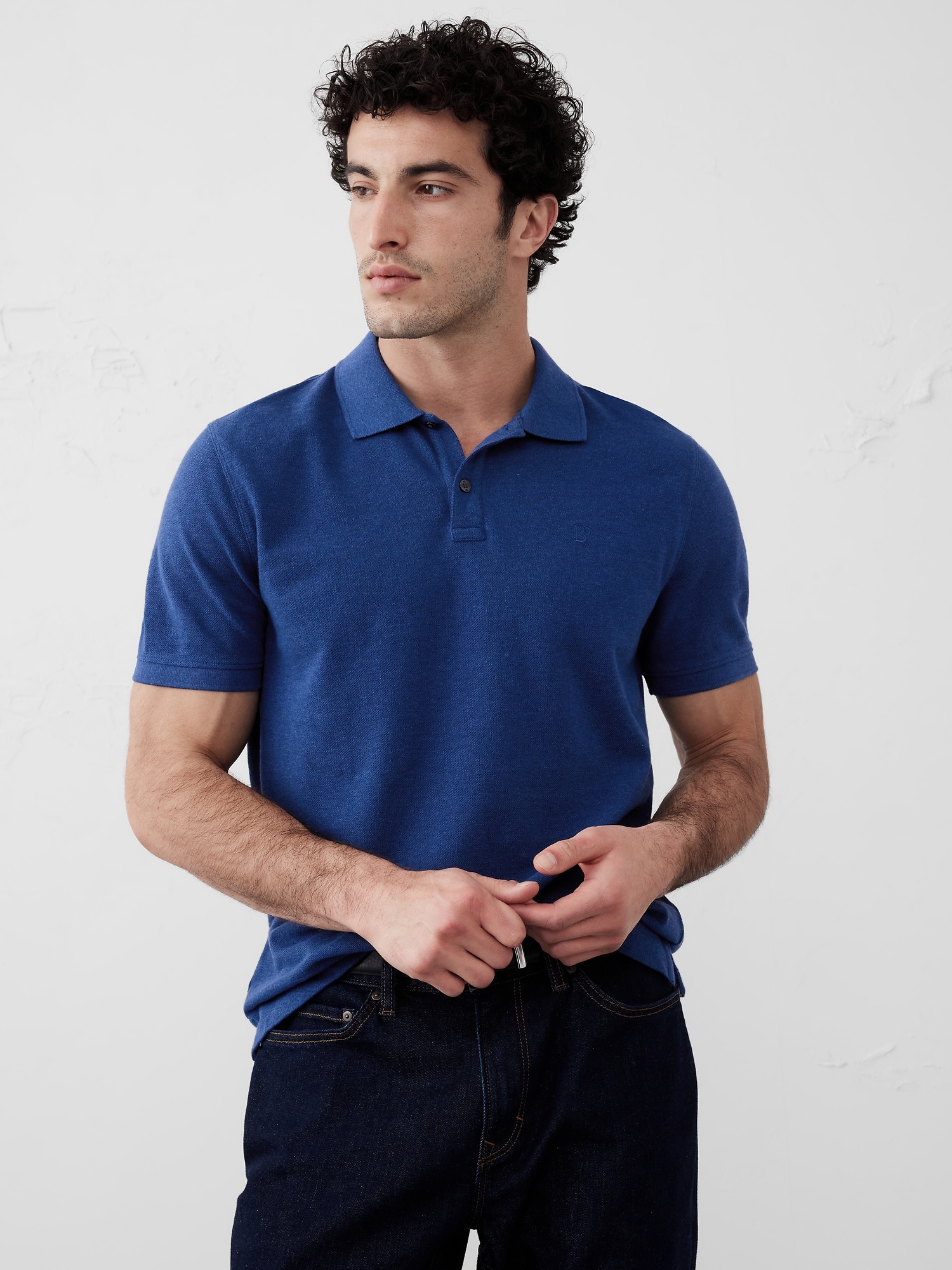 Cotton Monogram Pique Polo - Blue