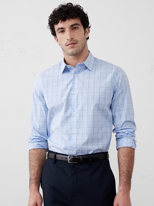 slim fit plaid dress shirts Non-Iron Cotton Plaid Dress Shirt With Contrast Trim - Sodalite