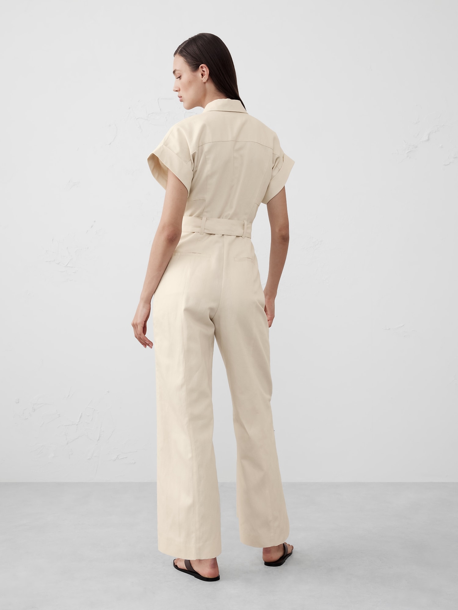 Linen-Blend Belted Jumpsuit