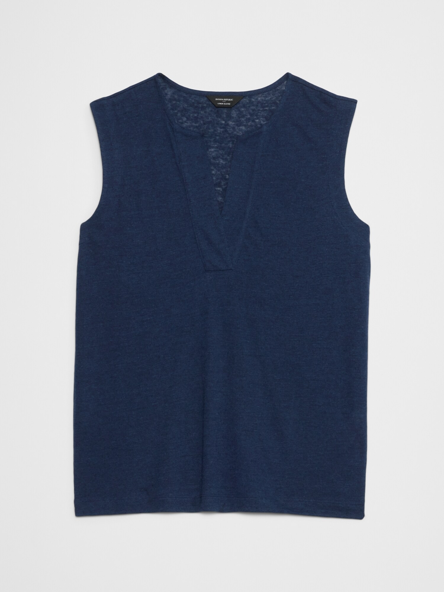 Linen-Blend Split-Neck Tank