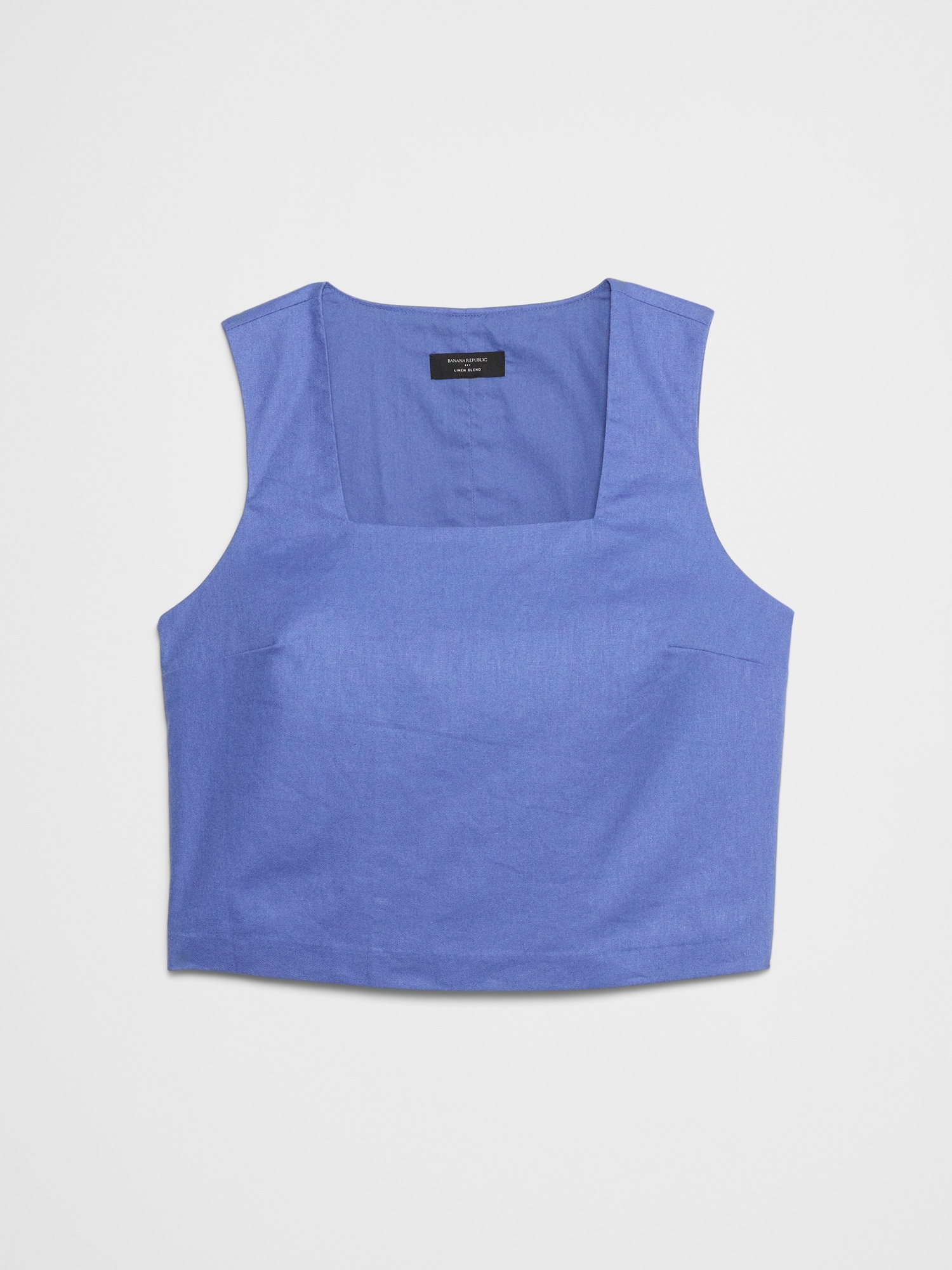 Linen-Blend Square-Neck Top