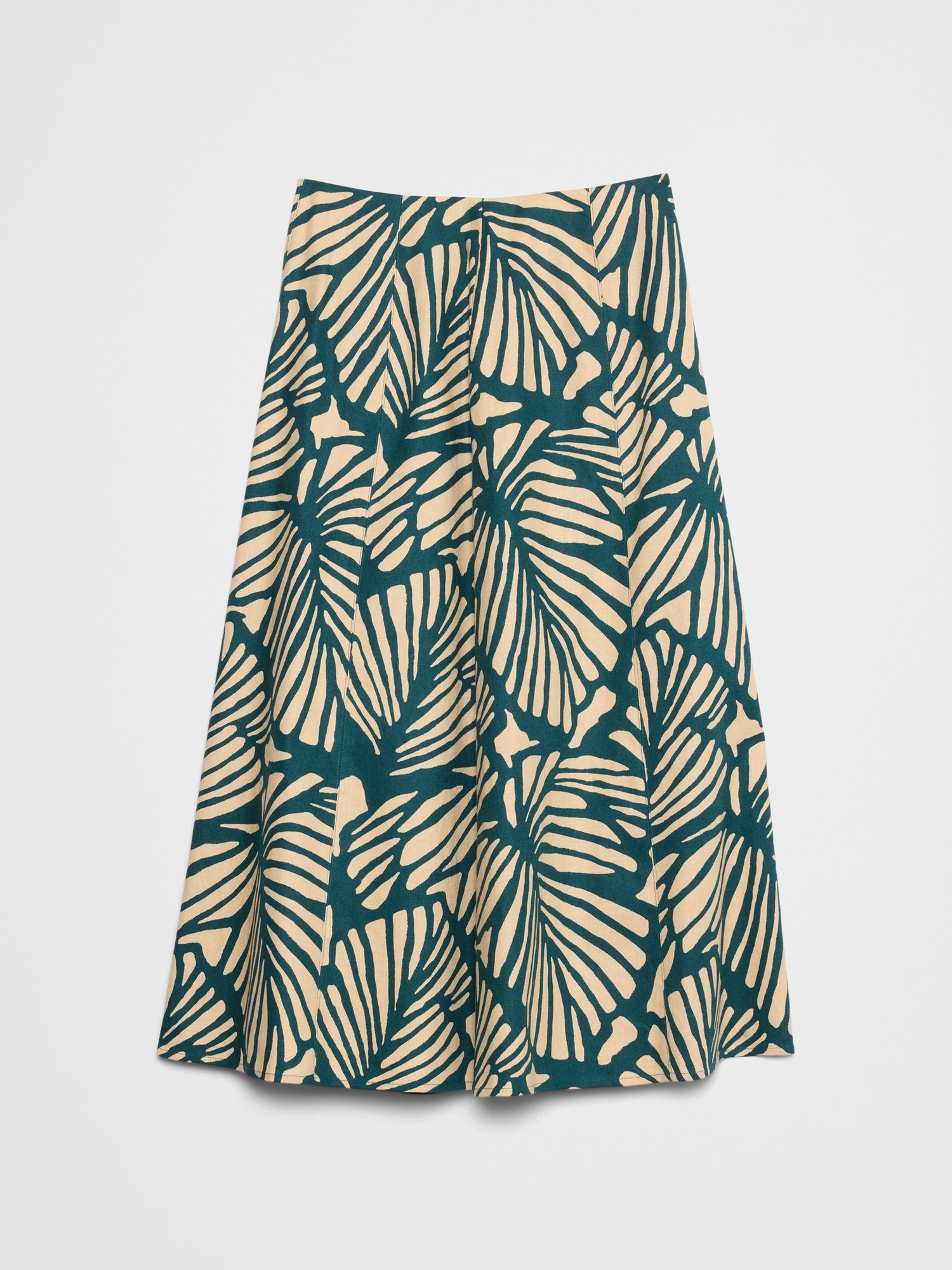 Linen-Blend Seamed Midi Skirt