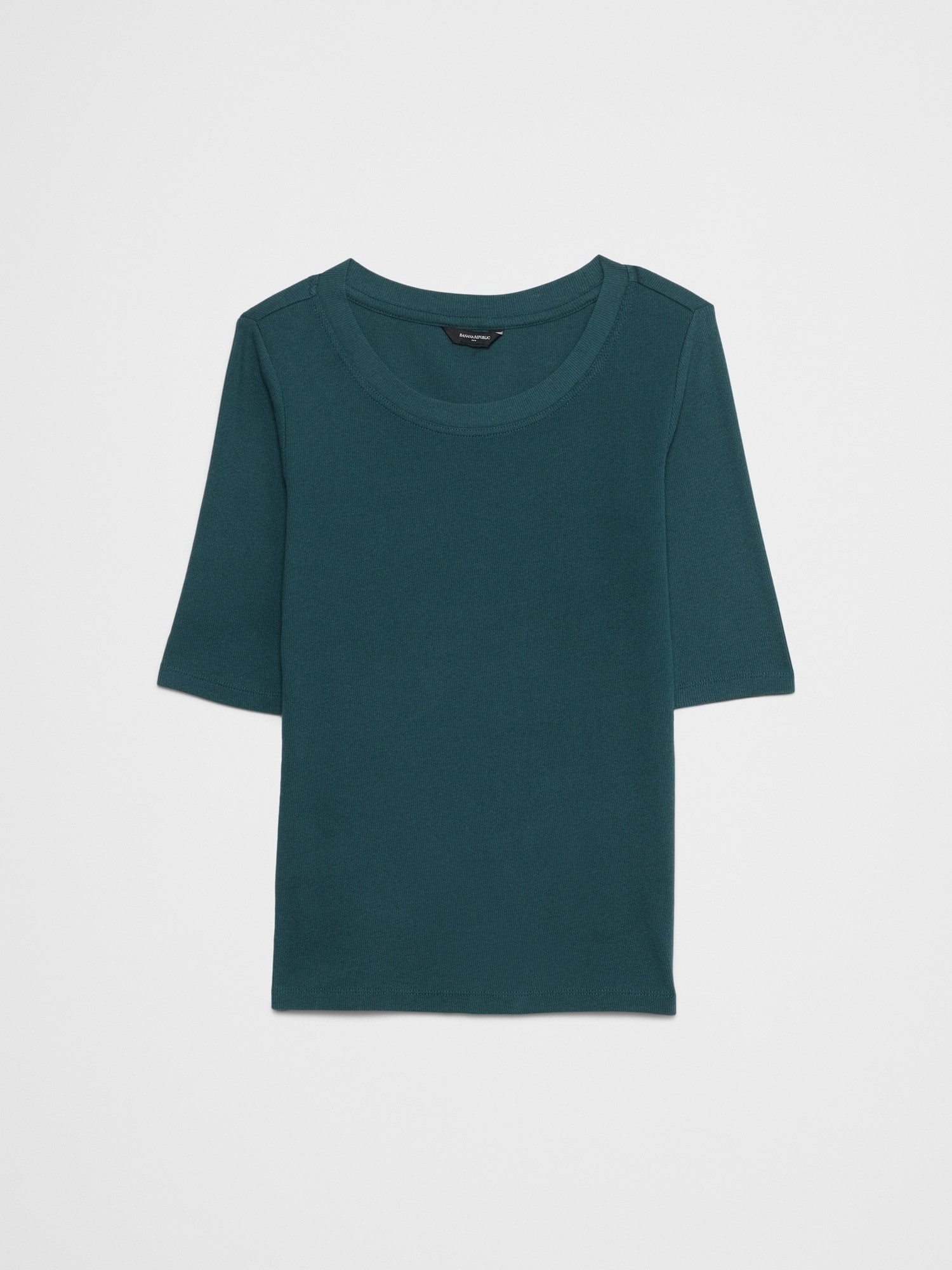 Ribbed Elbow-Sleeve T-Shirt