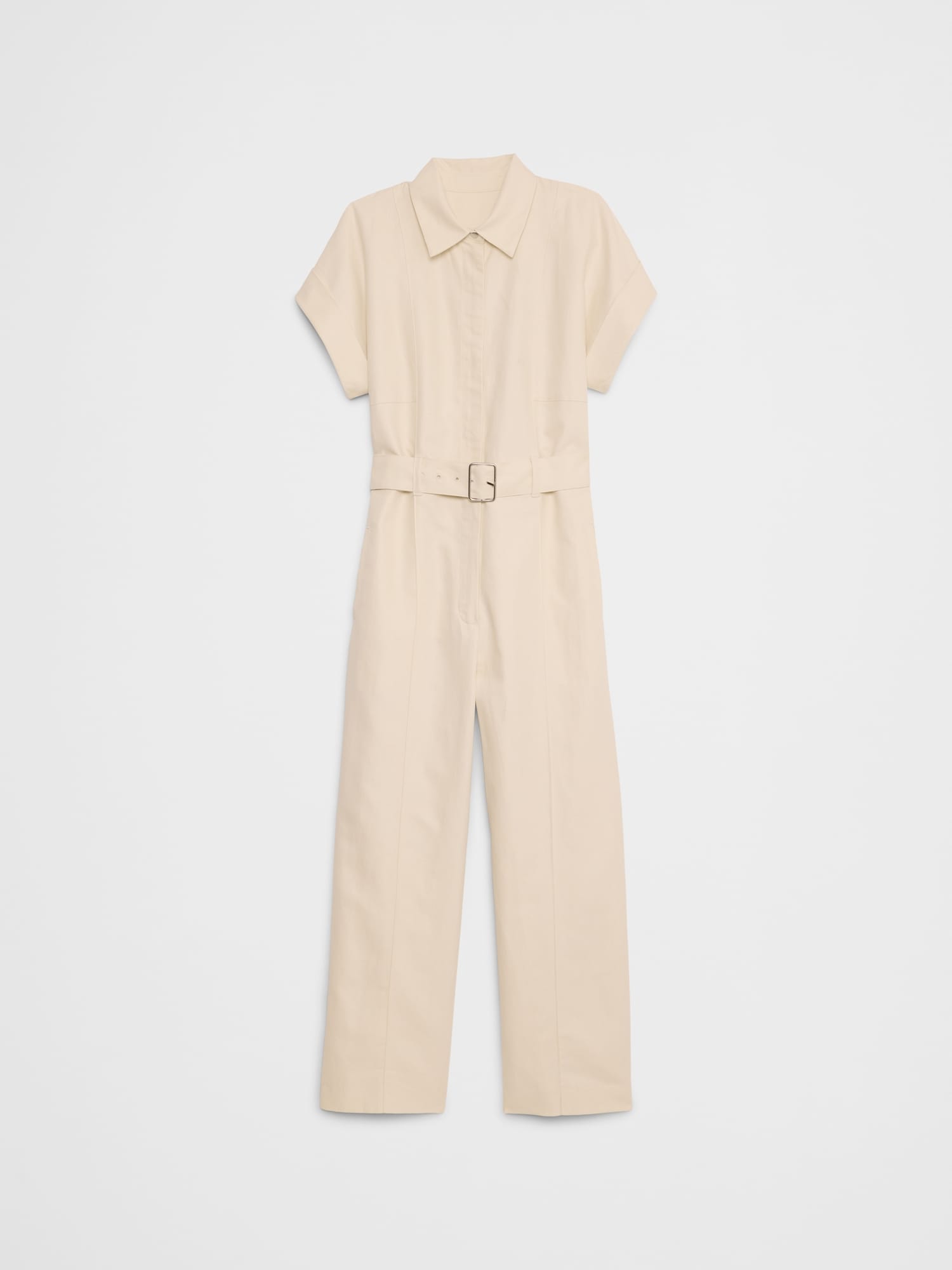 Linen-Blend Belted Jumpsuit