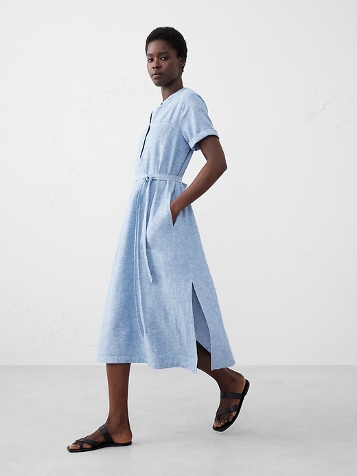 Linen-Blend Utility Midi Shift Dress | Banana Republic Factory