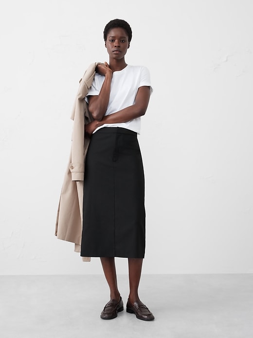 Twill Pencil Midi Skirt