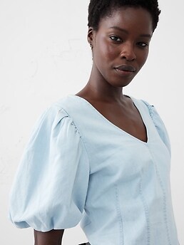 Bubble-Sleeve Seamed Poplin Top | Banana Republic Factory