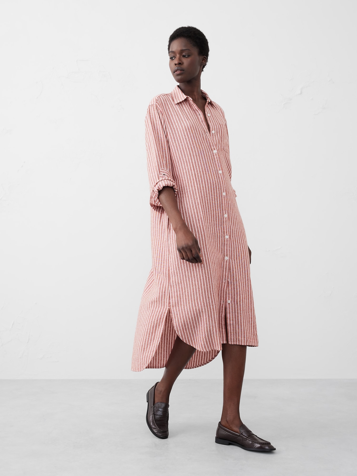 Linen-Blend Midi Shirtdress