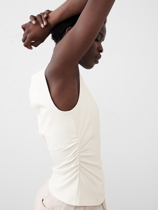 Shirred-Waist Ponte Top