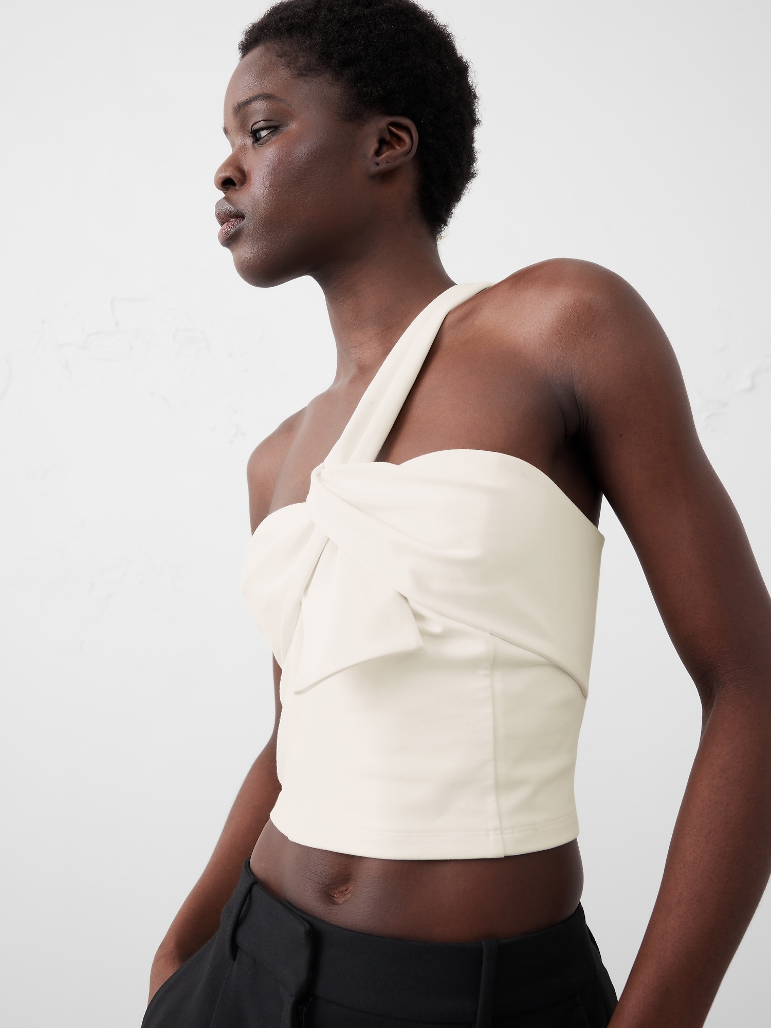 Knotted One-Shoulder Cropped Bustier