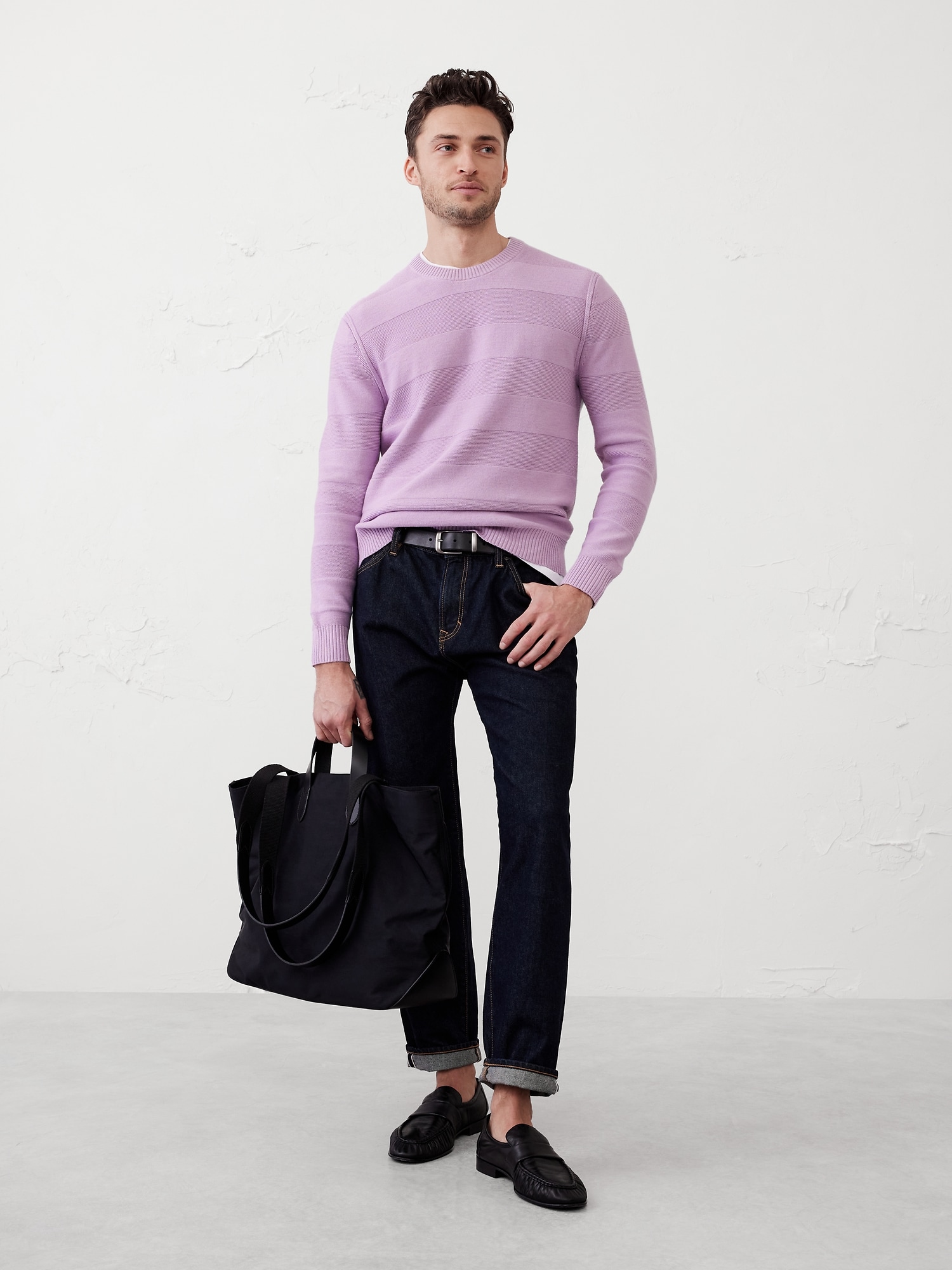 Textured Striped Sweater - Purple