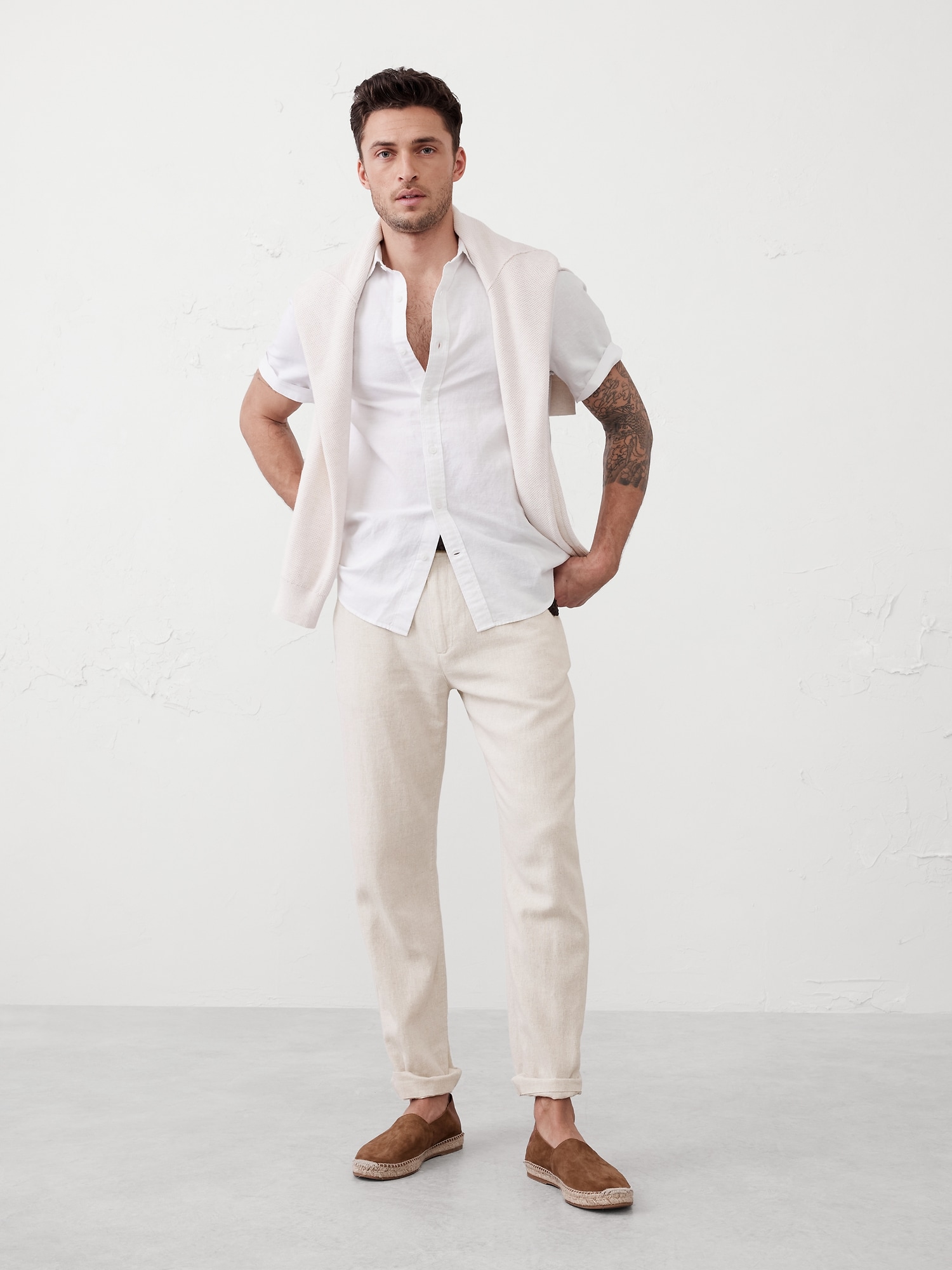 Slim Linen-Blend Straight Trouser