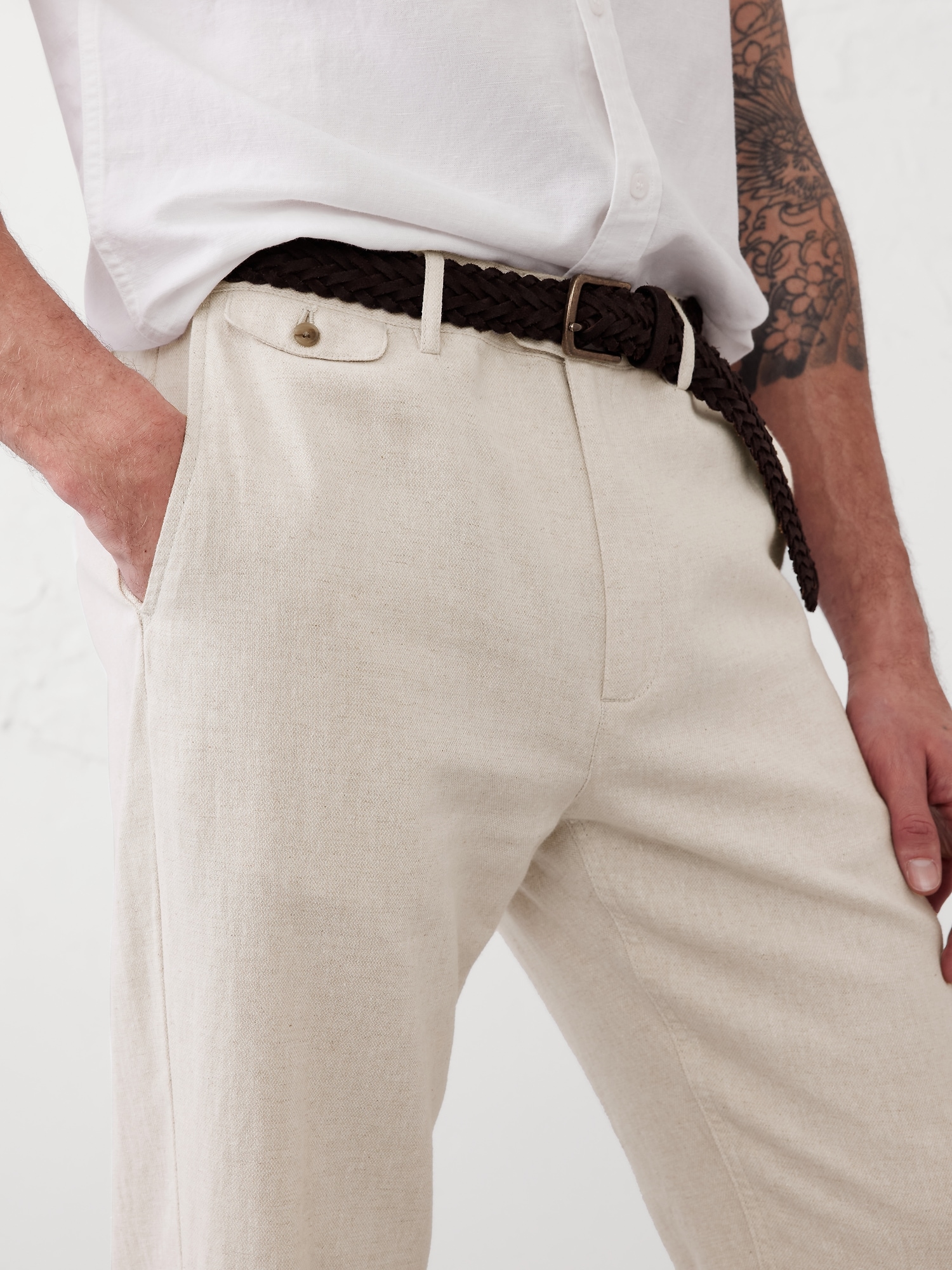 Slim-Straight Linen-Blend Trouser