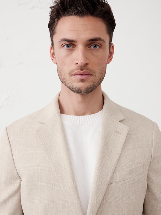 Tailored-Fit Linen-Blend Glen Plaid Suit Jacket