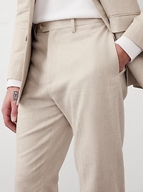 Tailored-Fit Linen-Blend Stone Glen Plaid Suit Trouser