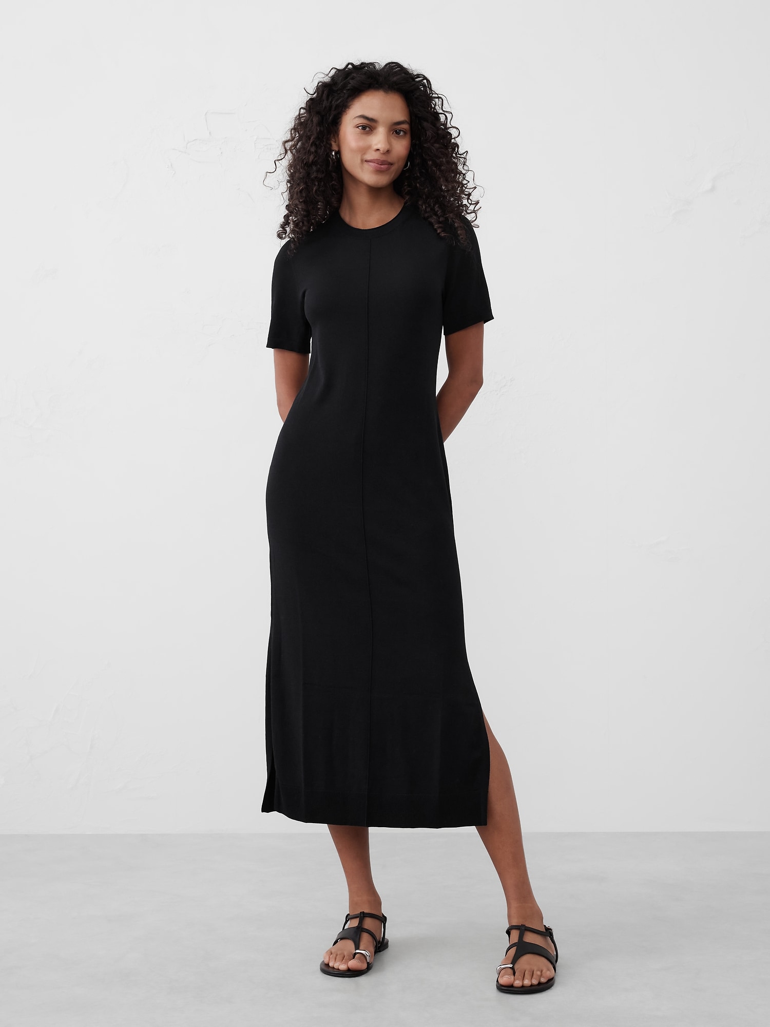 Seamed Midi Sweater Dress - Black