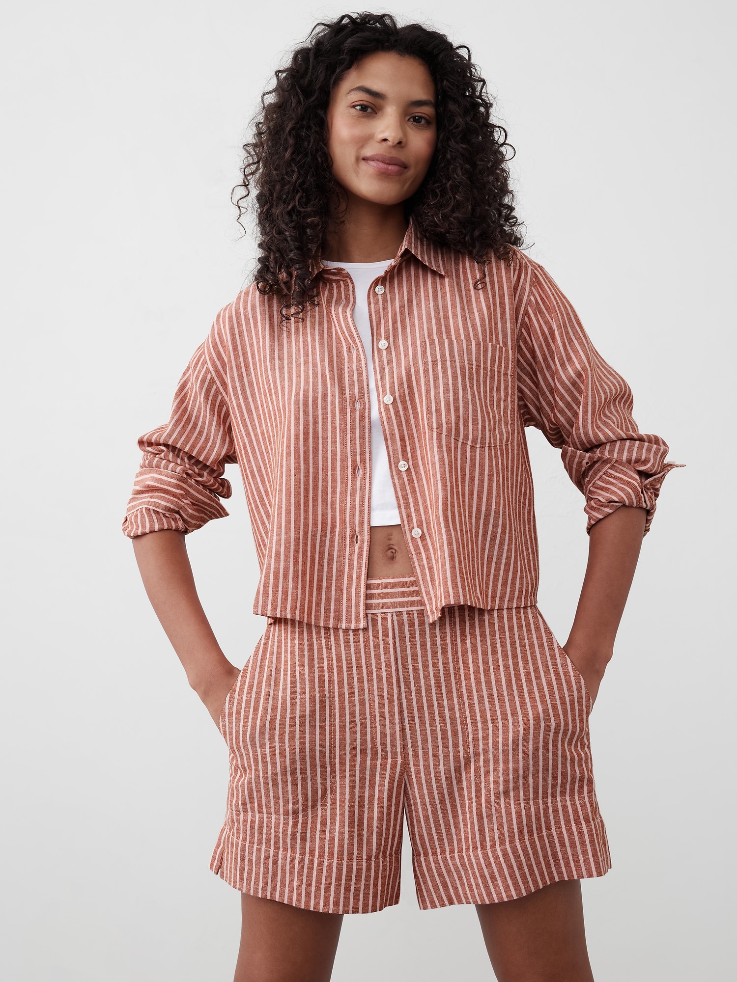 Linen-Blend Cropped Shirt