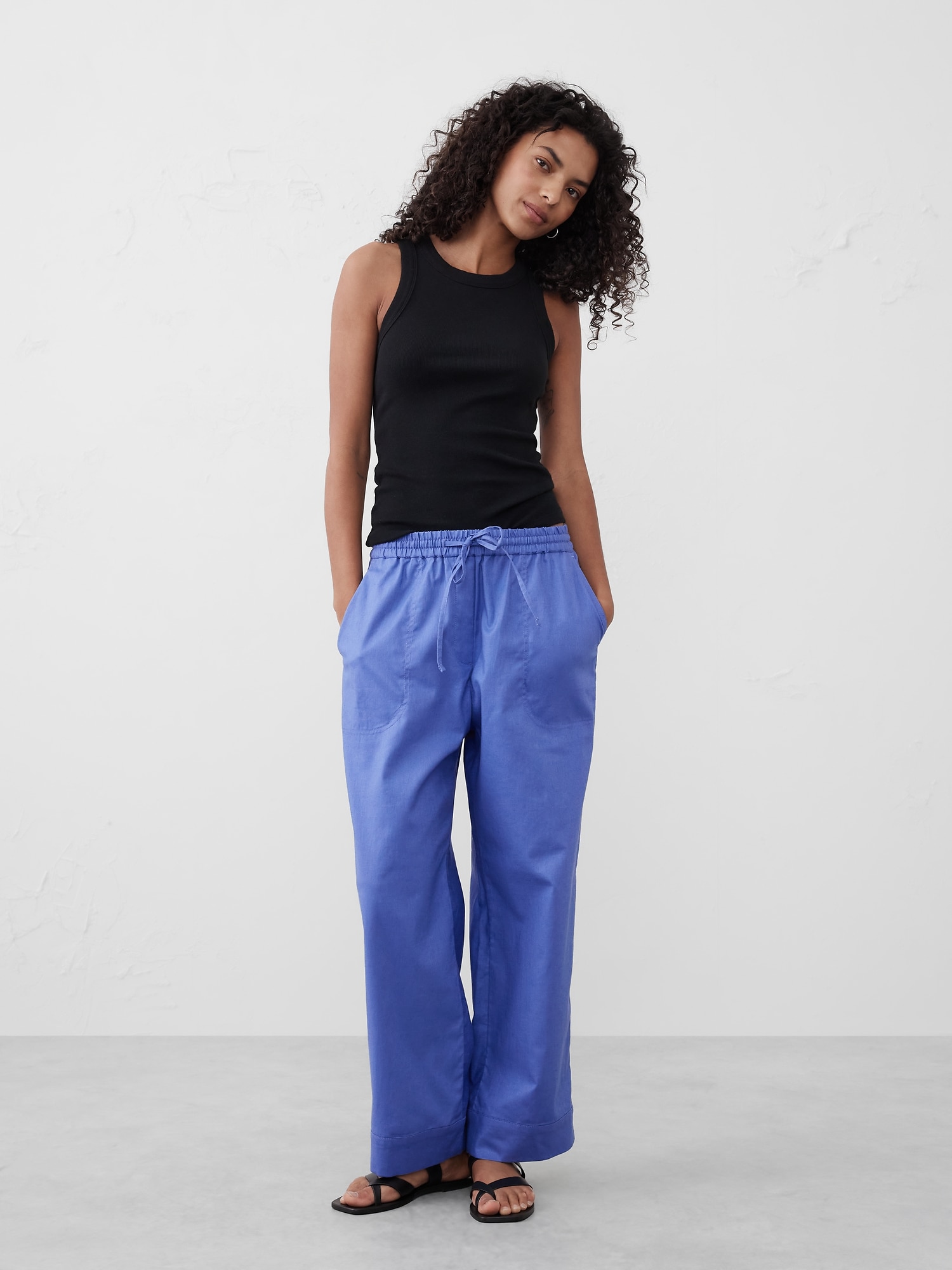 Linen-Blend Pull-On Straight Pant