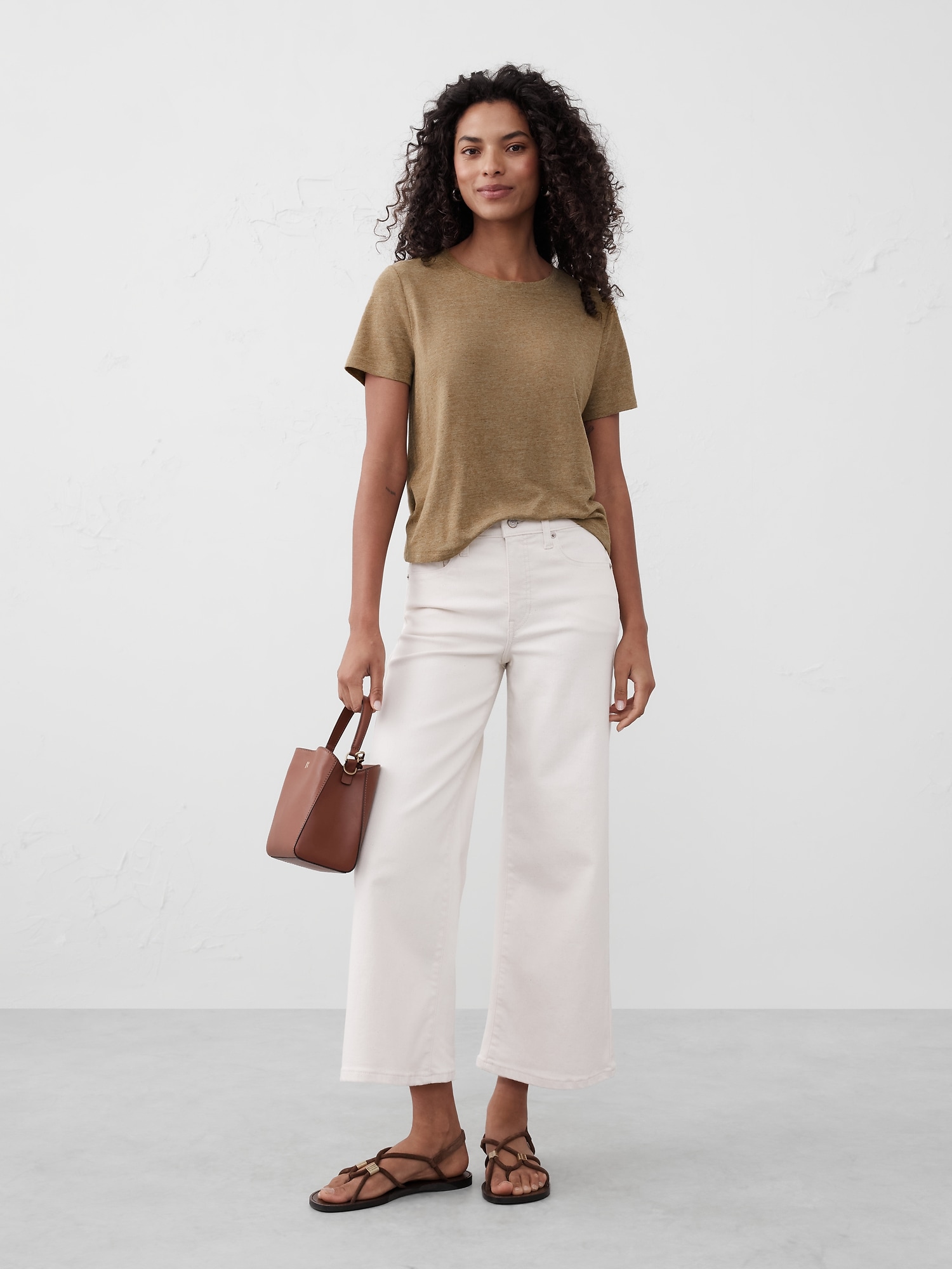 Linen-Blend Crew-Neck Top