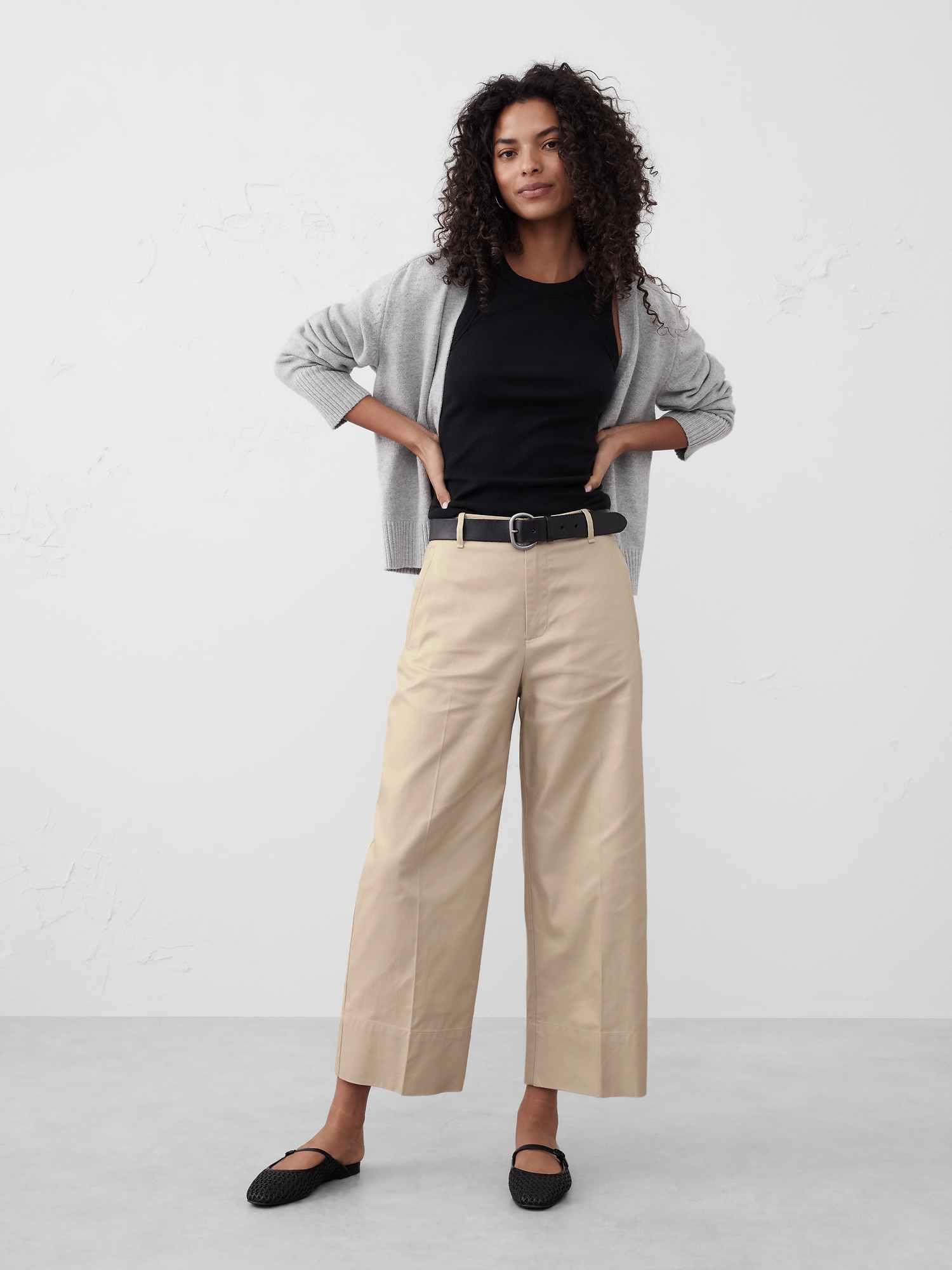 Twill Wide-Leg Crop Pant - White