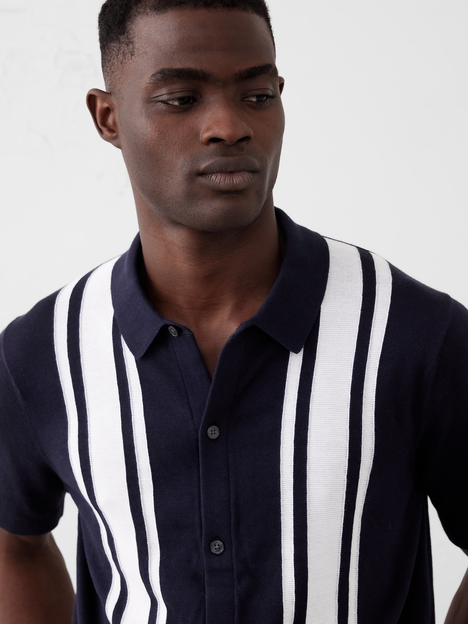 Button-Down Vertical Striped Polo