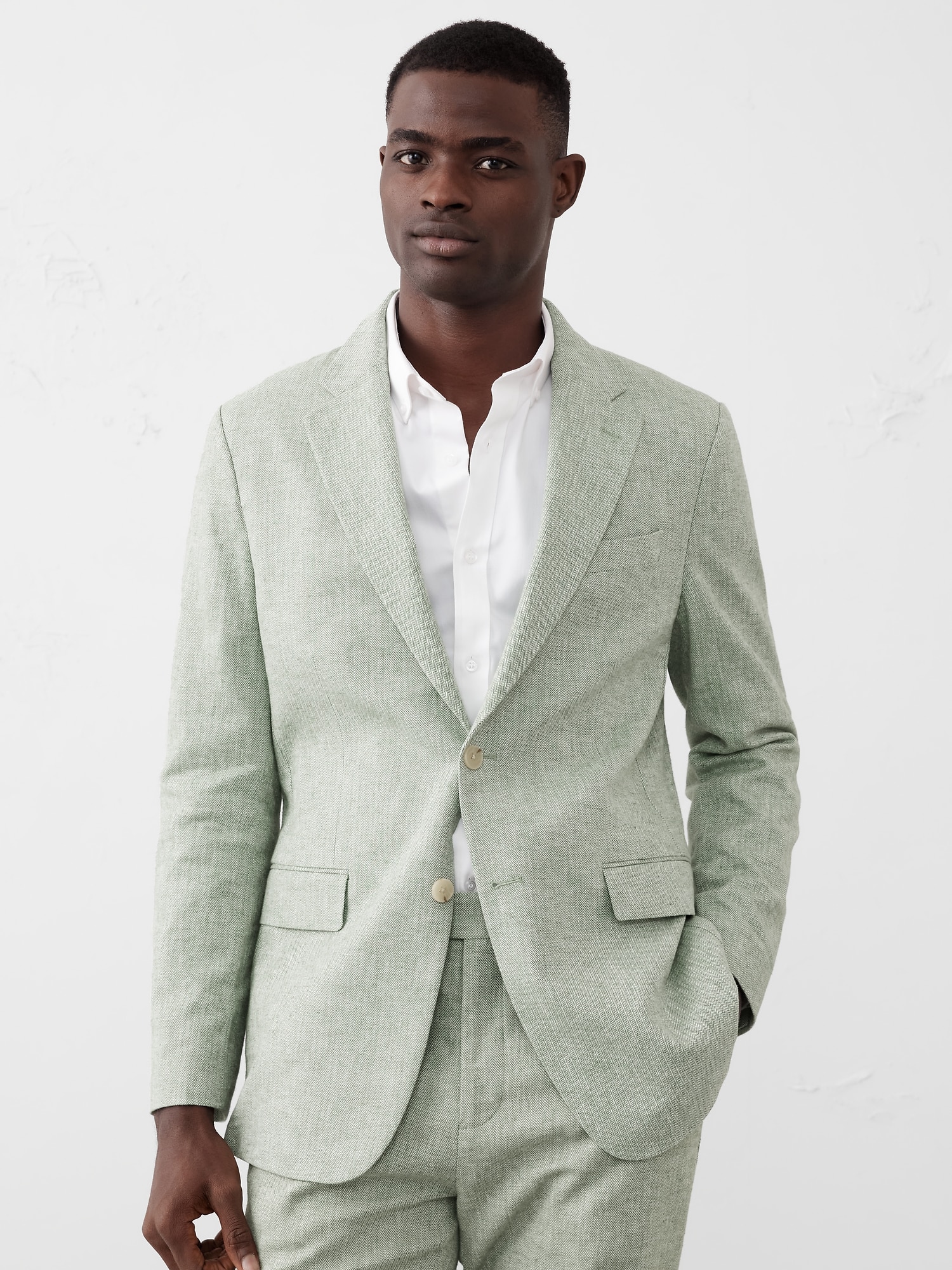 Tailored-Fit Linen-Blend Herringbone Suit Jacket