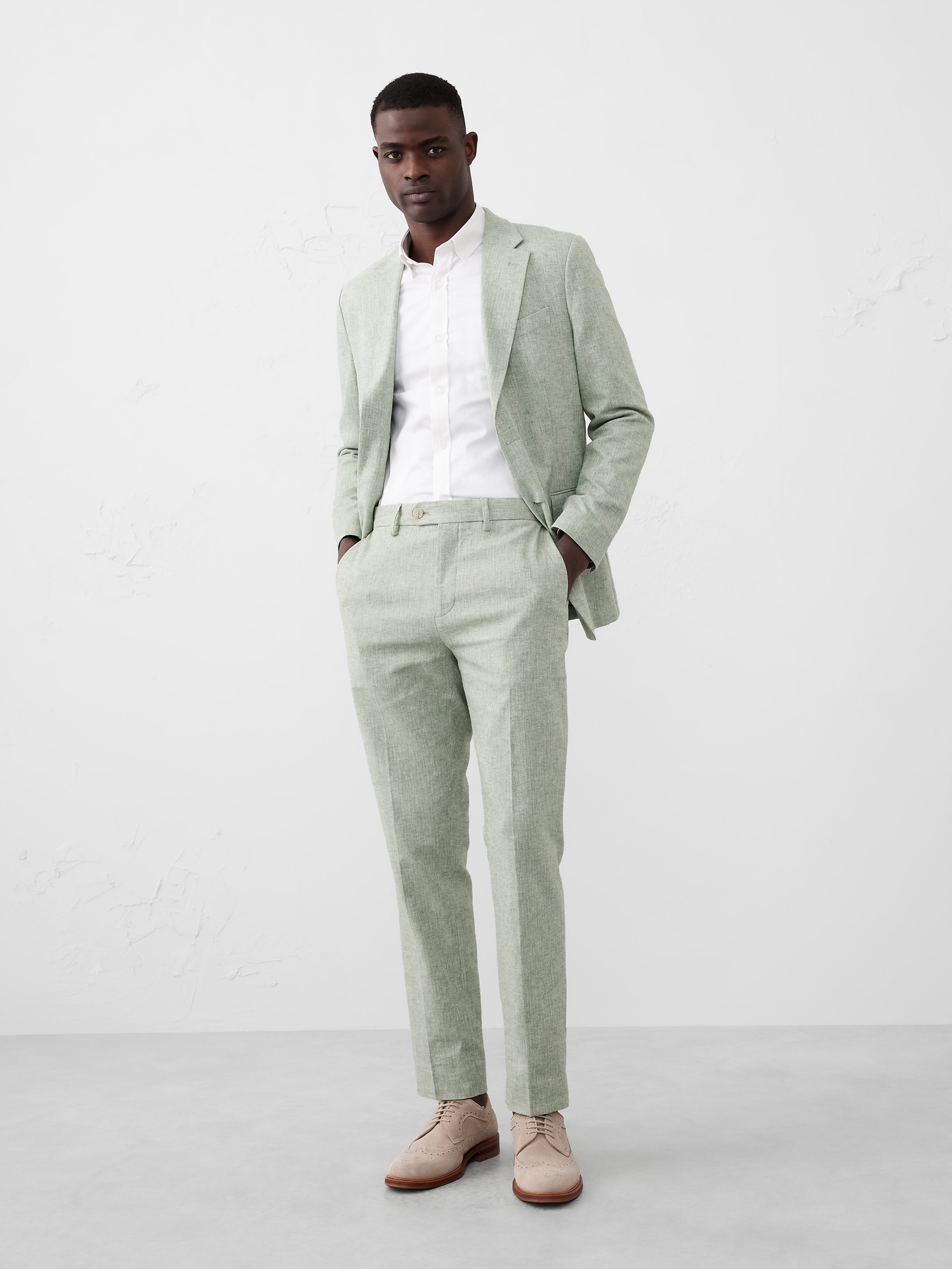 Tailored-Fit Linen-Blend Herringbone Suit Trouser