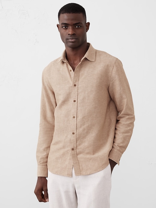 Linen-Blend Notch-Neck T-Shirt
