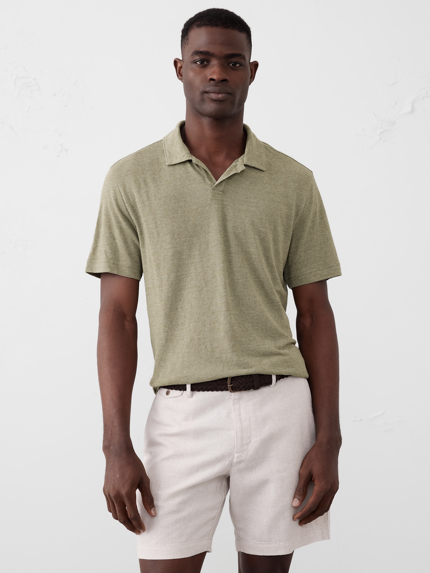 Linen-Blend Johnny Collar Polo