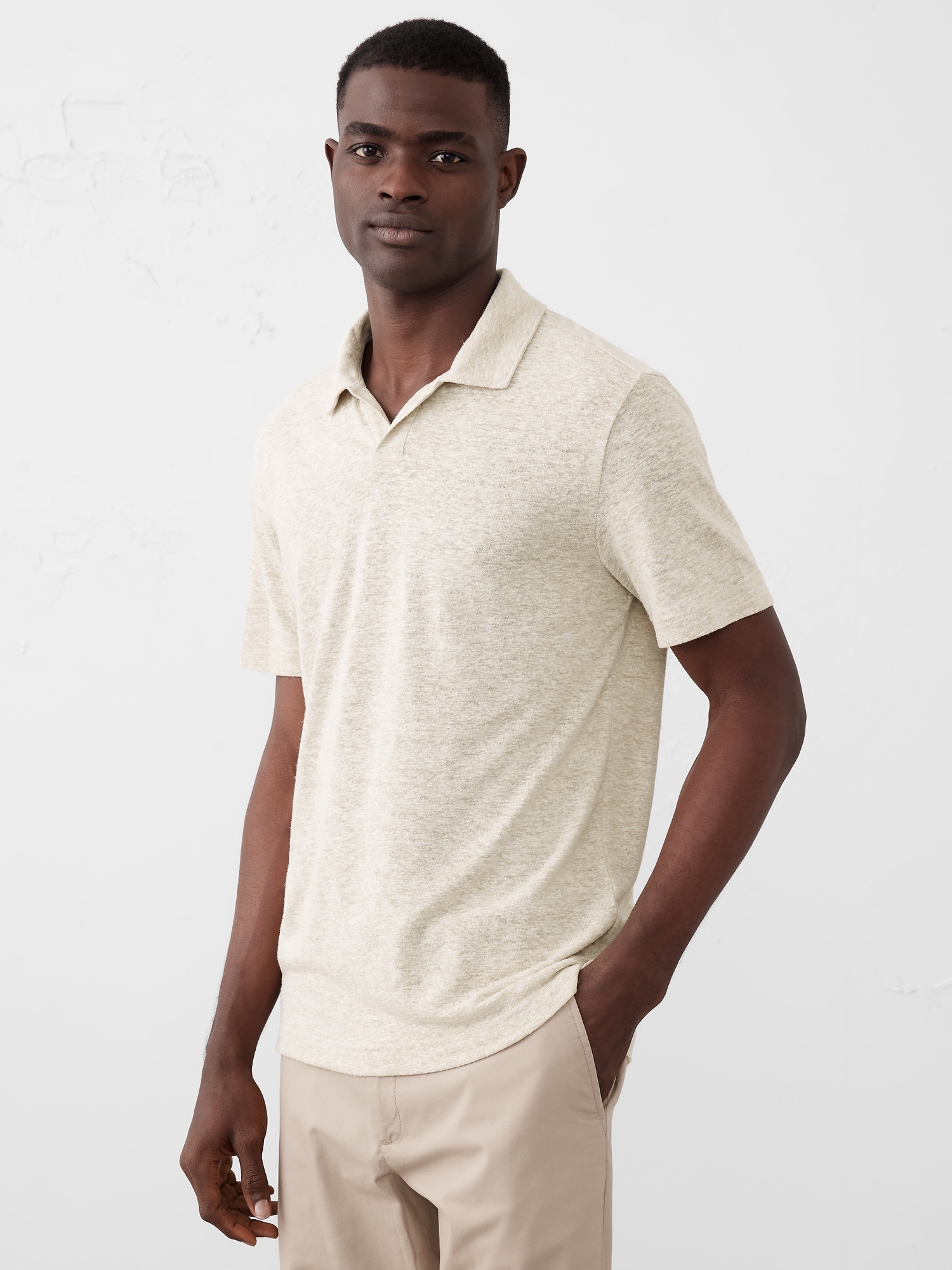 Linen-Blend Johnny Collar Polo