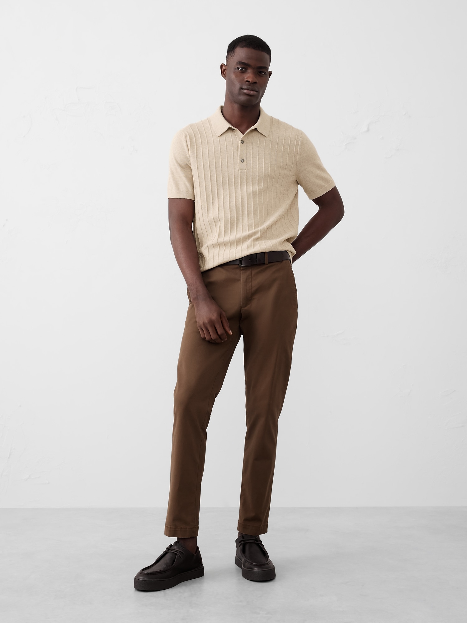 Wide Ribbed Polo Sweater - Beige