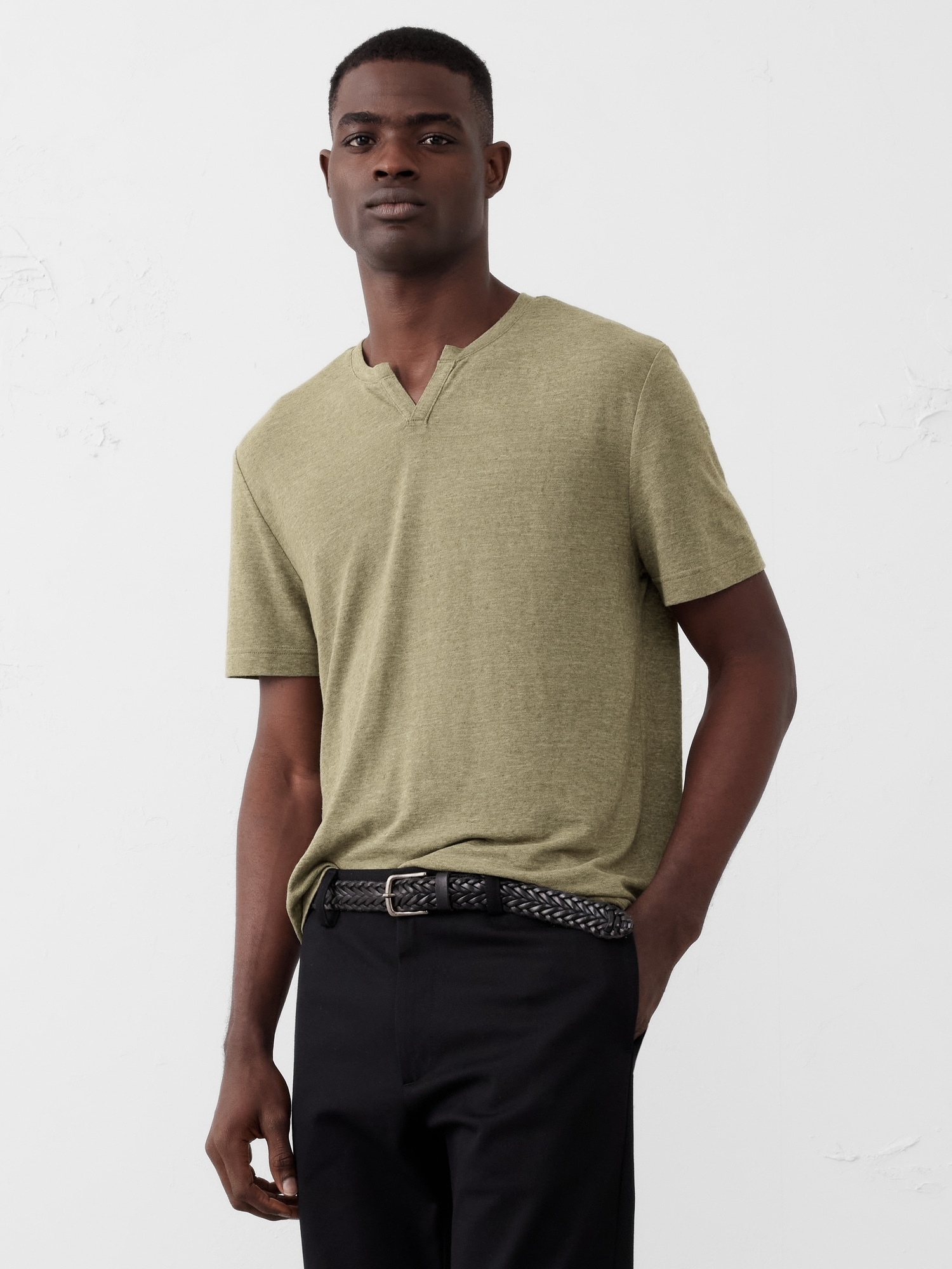 Linen-Blend Pintuck Shirt