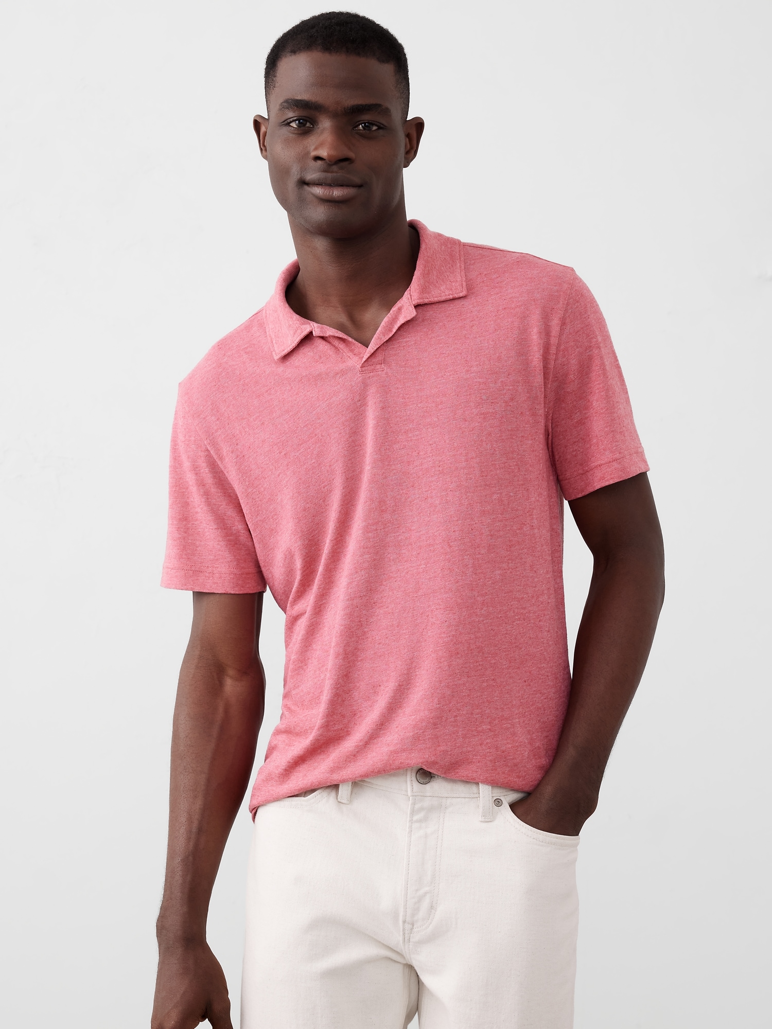 Linen-Blend Johnny Collar Polo